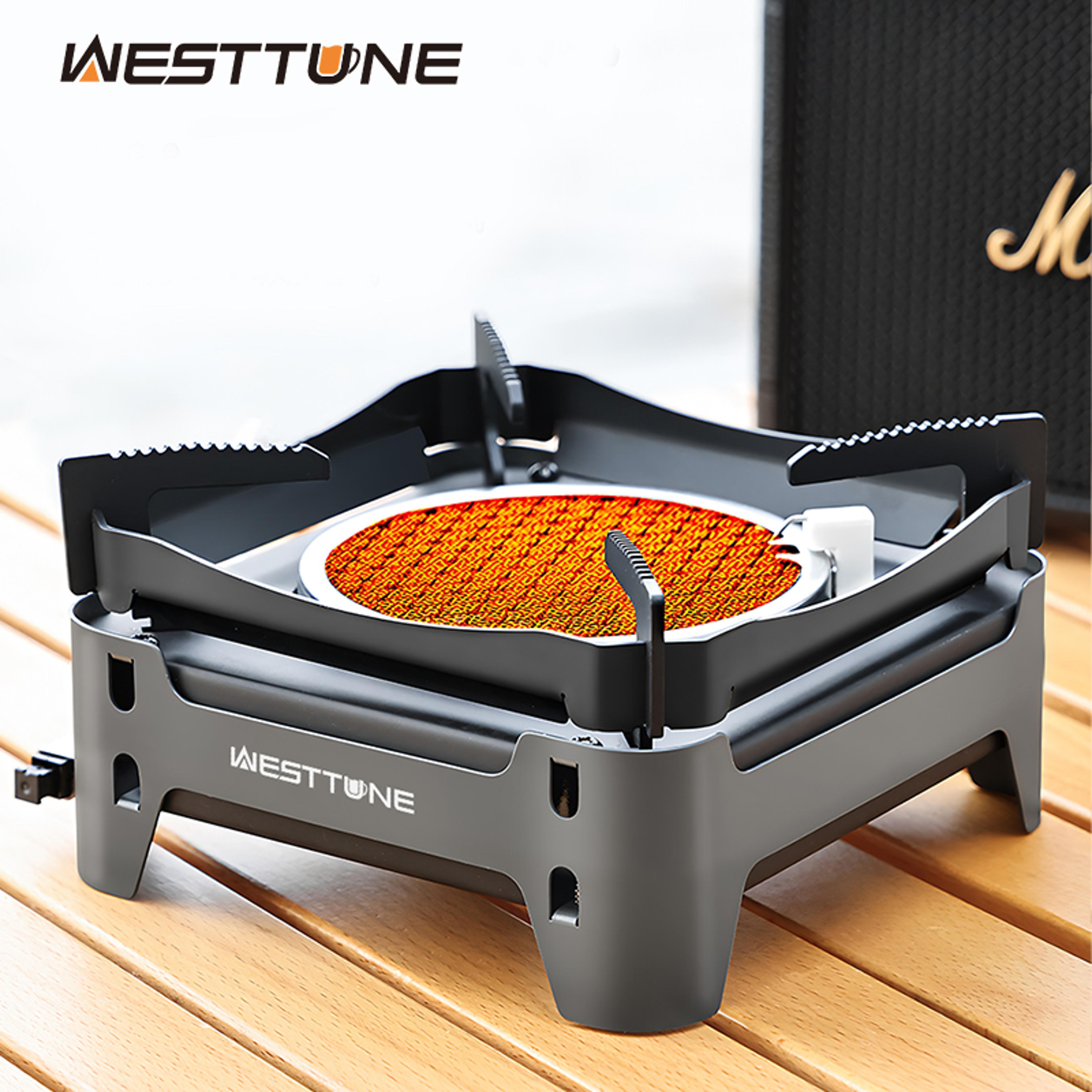 portable outdoor gas stove with electronic ignition, burner for camping and picnic