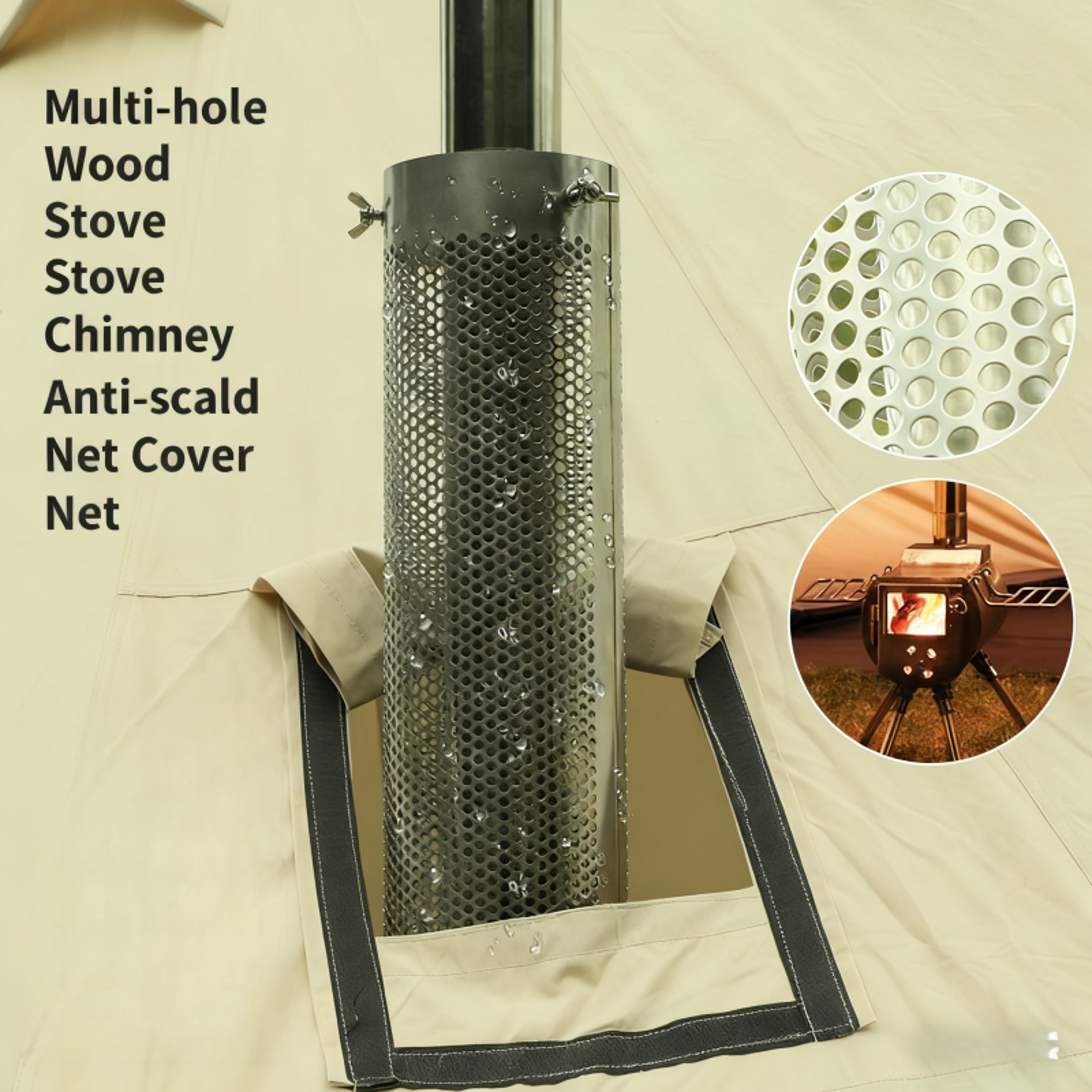 portable stainless steel camping stove chimney pipe with heat resistant safety cover for outdoor tent wood stoves