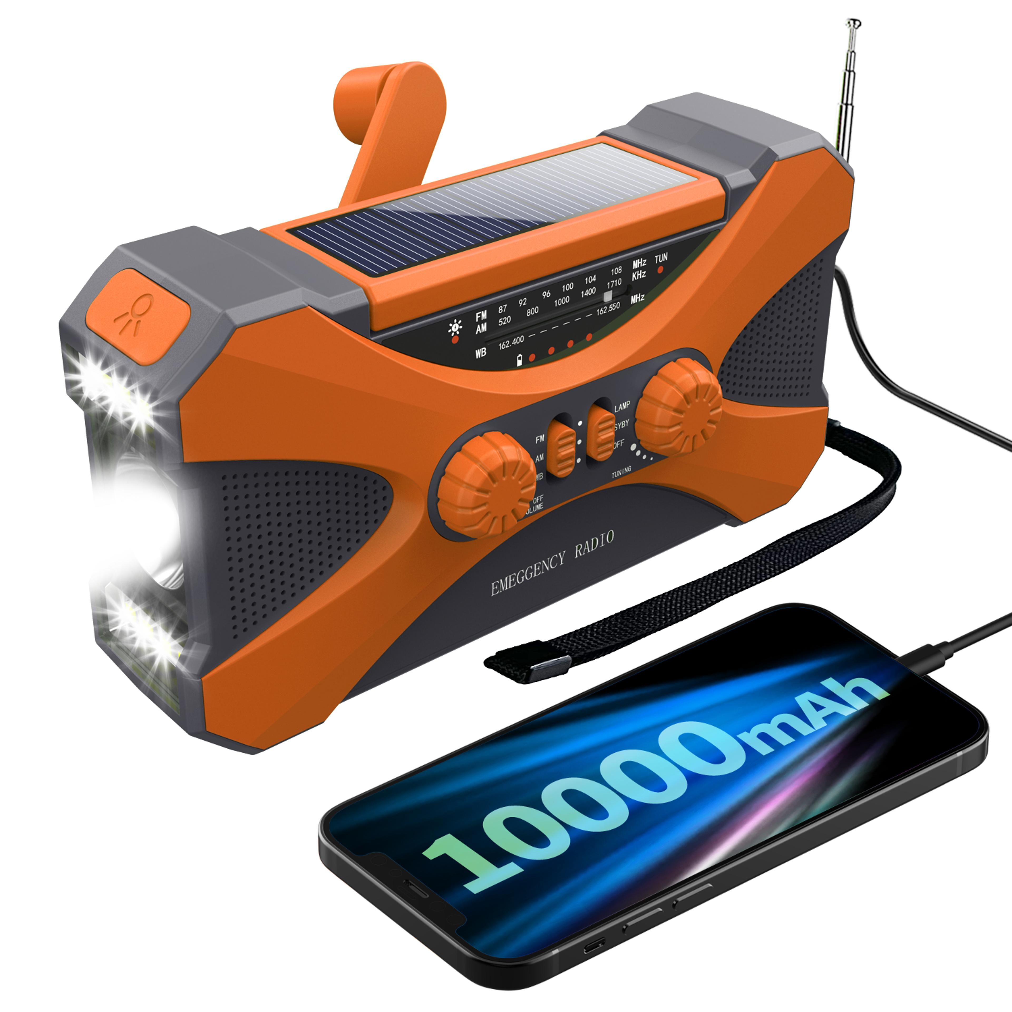 solar emergency radio with hand crank charger, noaa weather alert & led flashlight