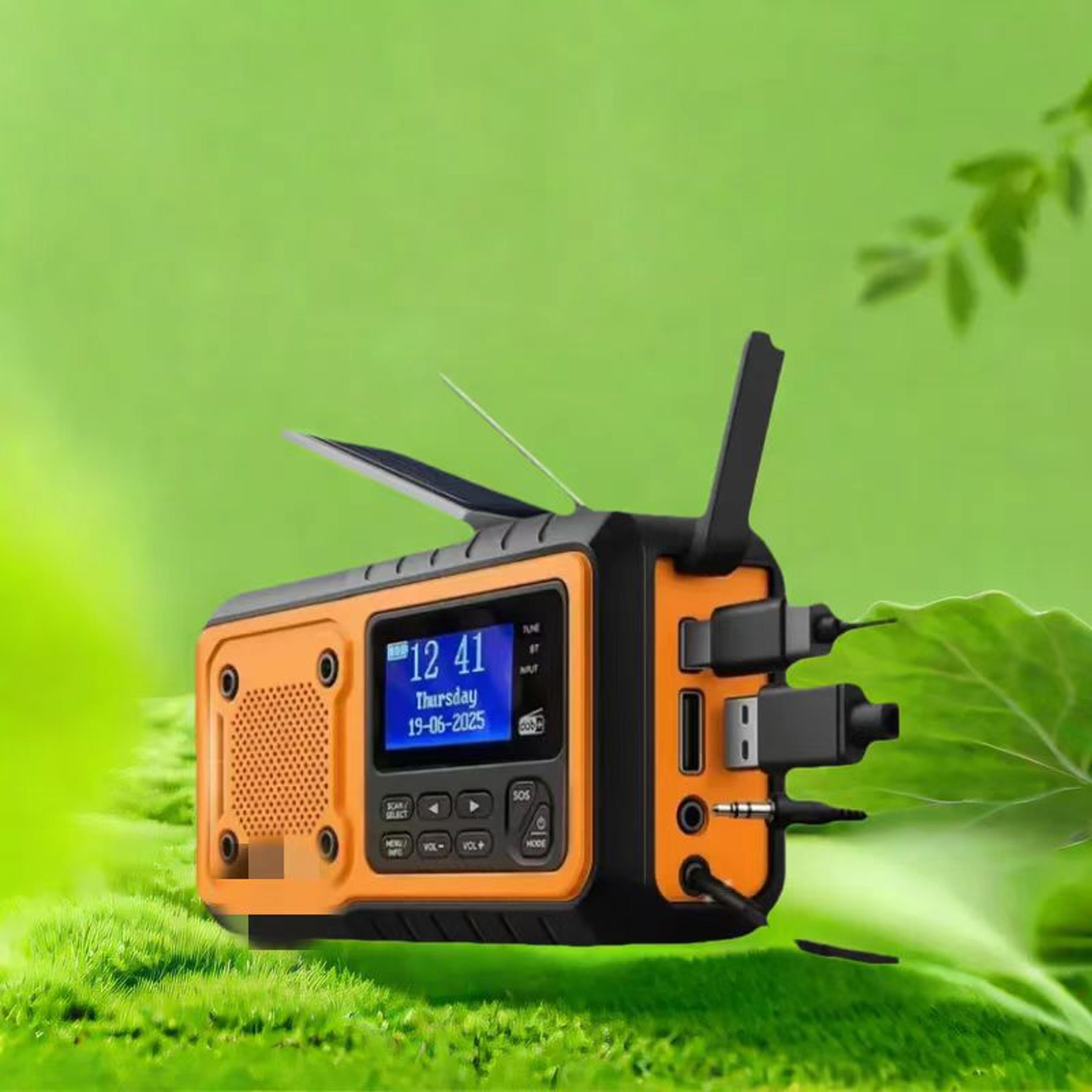 solar hand crank emergency radio with power bank, bluetooth & dab fm weather alert