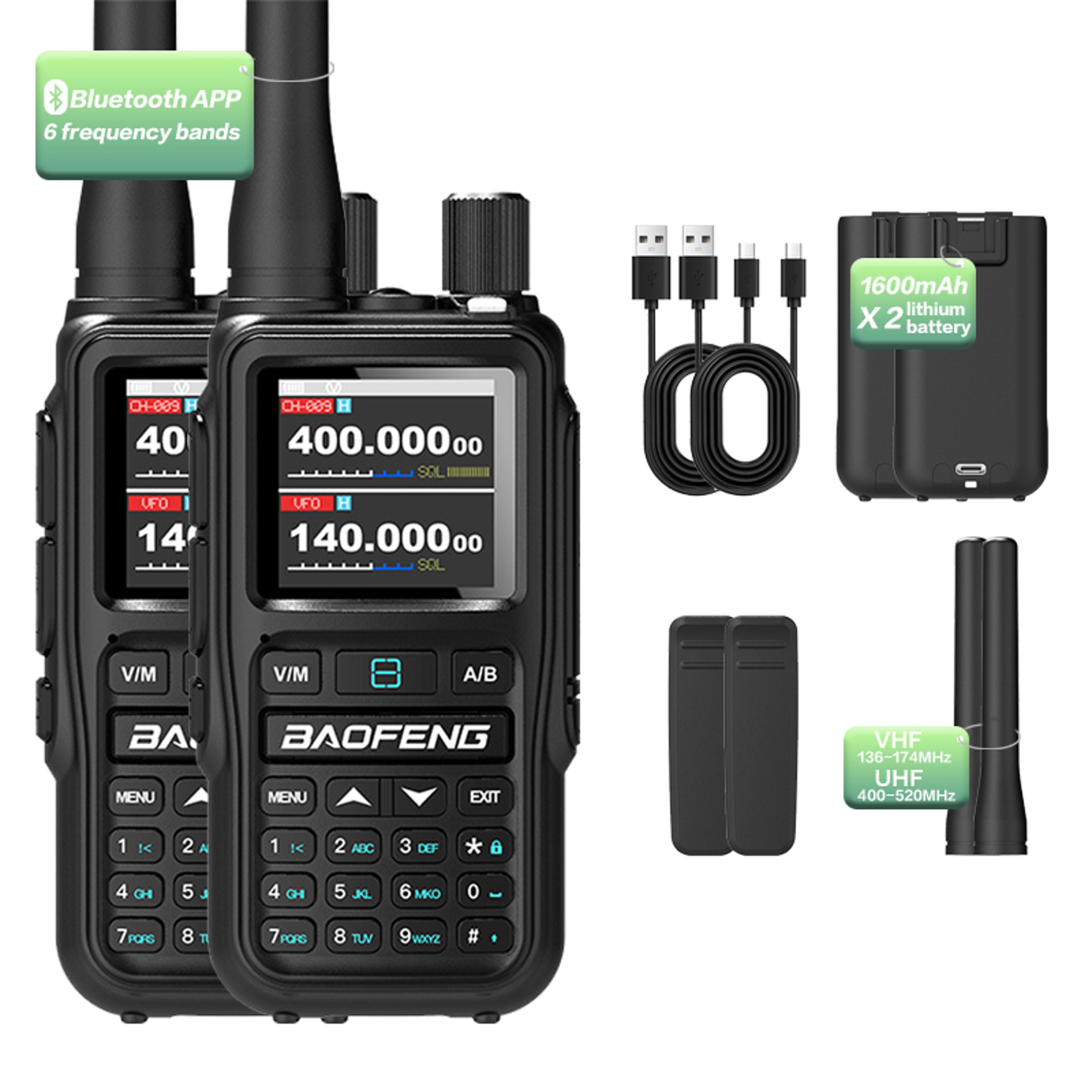 long range walkie talkie set with bluetooth app & noaa weather