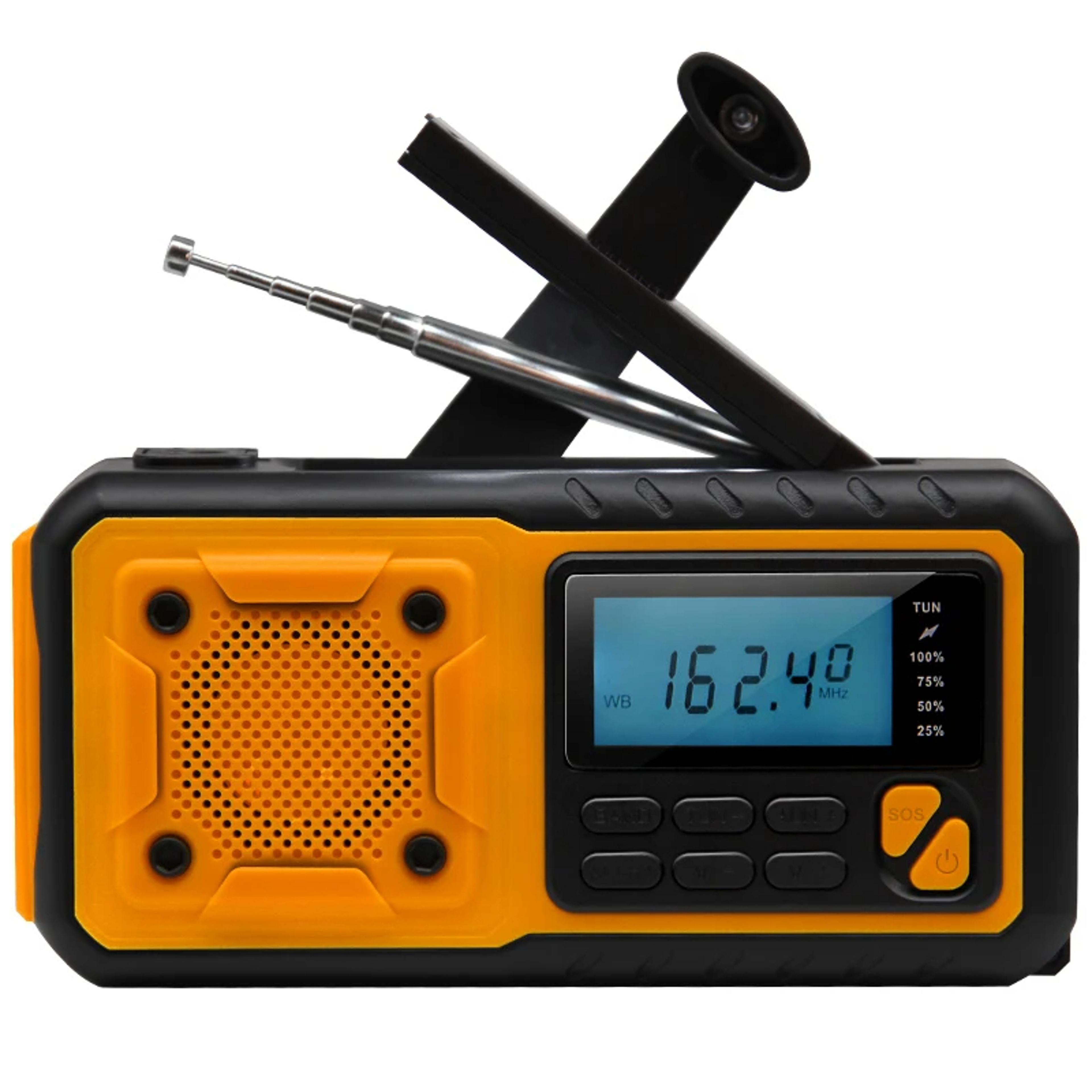 emergency solar radio with hand crank charger, power bank & led flashlight