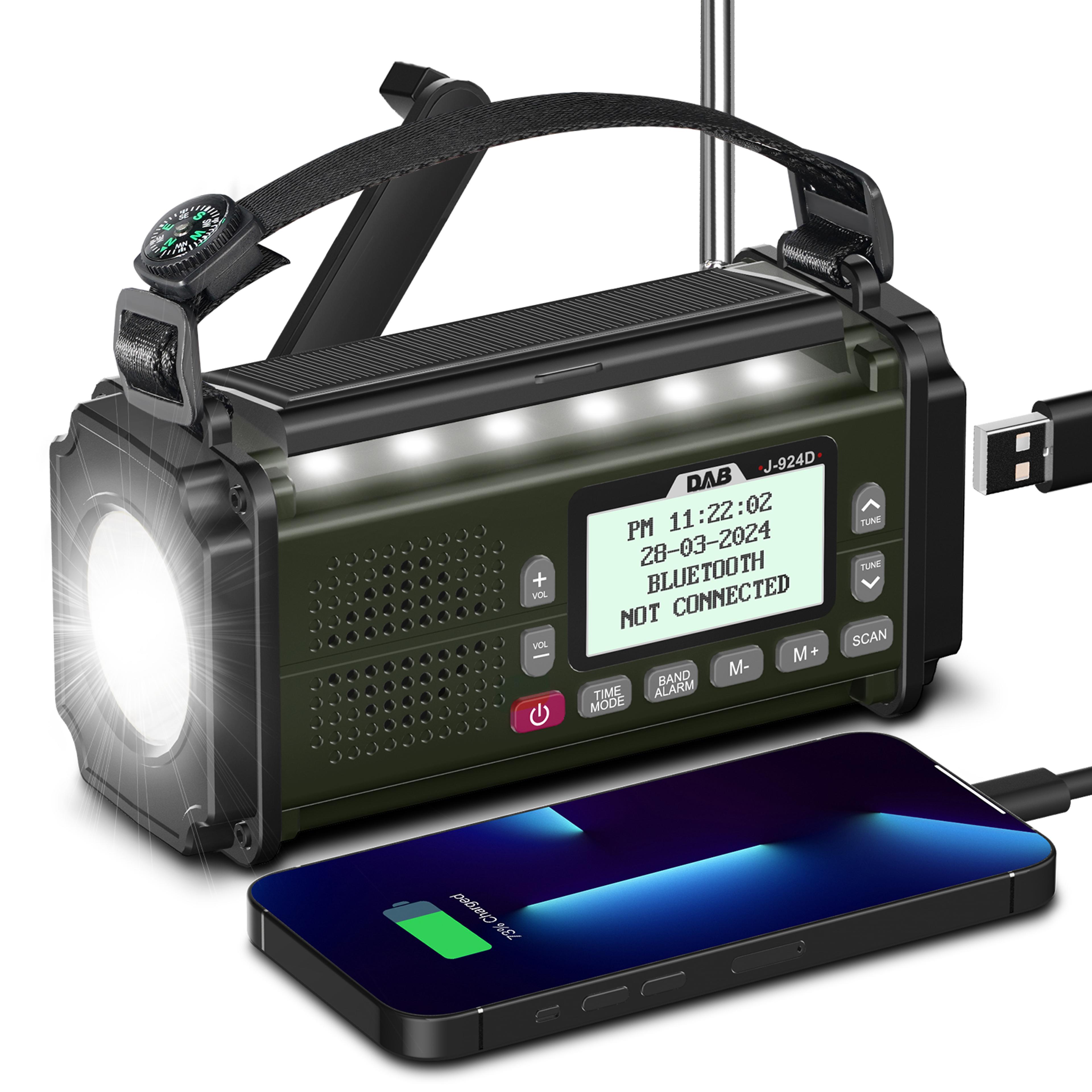 all-in-one emergency solar radio with power bank, bluetooth & hand crank charging