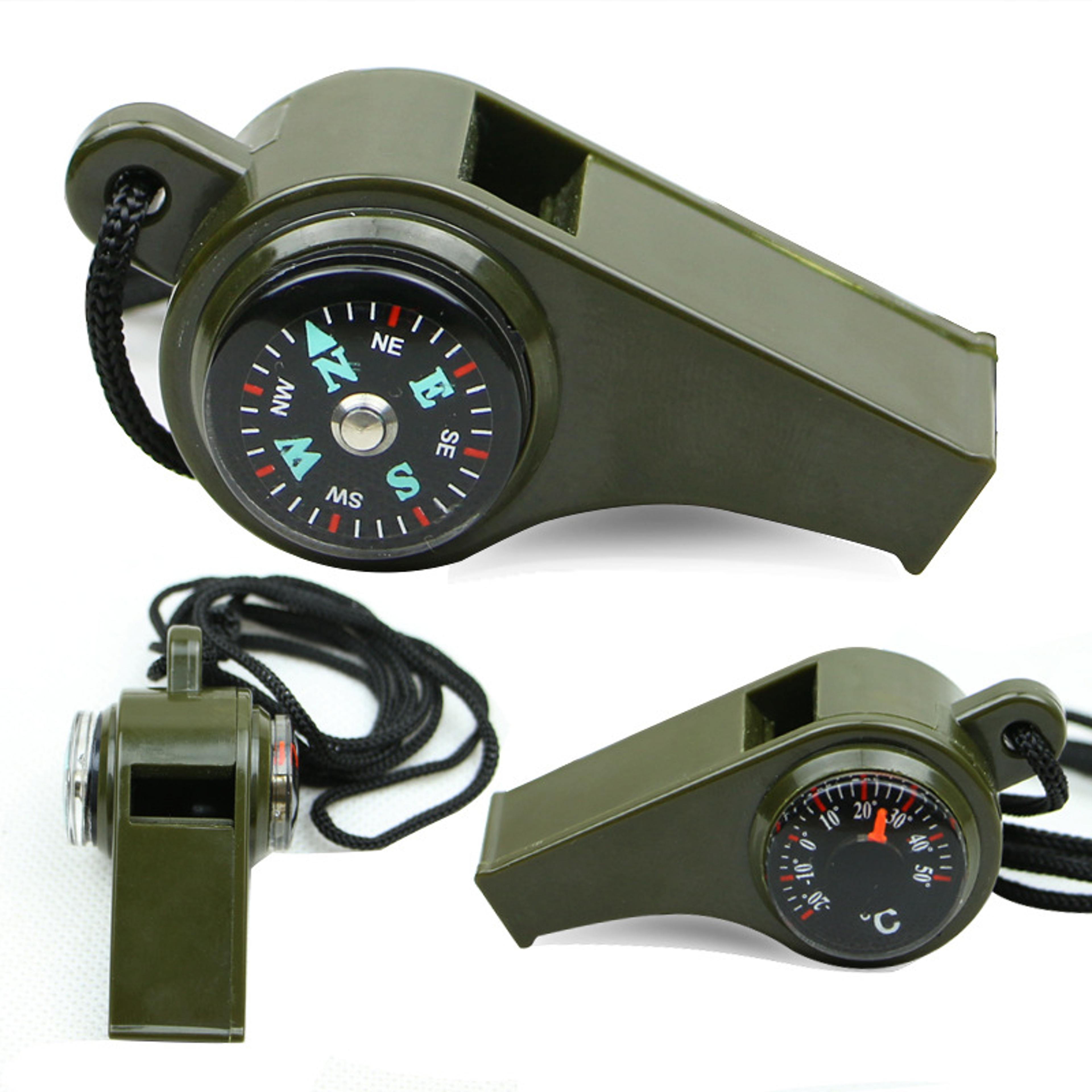 emergency survival whistle with compass & thermometer for camping hiking safety gear