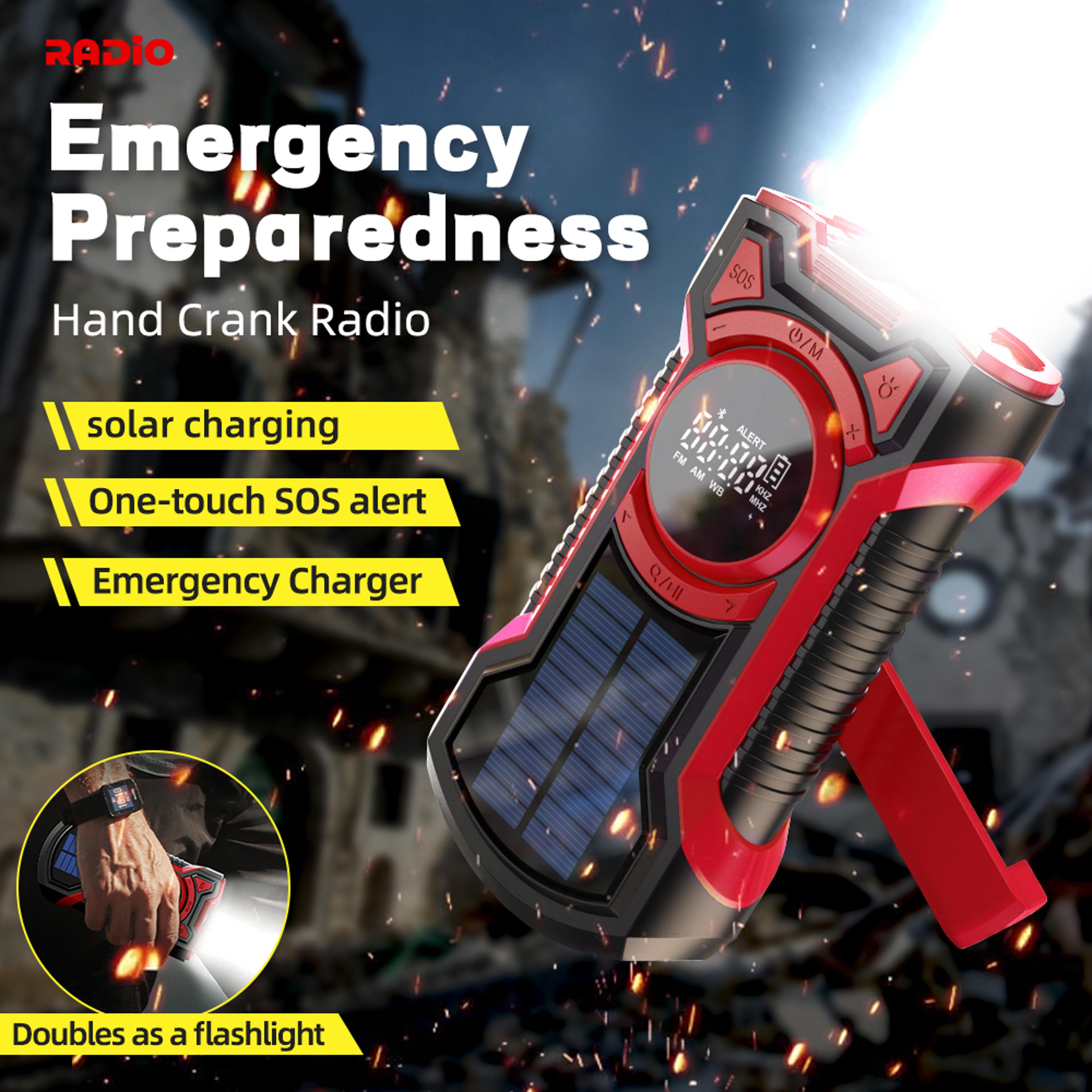 emergency weather radio with hand crank solar charging bluetooth noaa alert portable survival radio