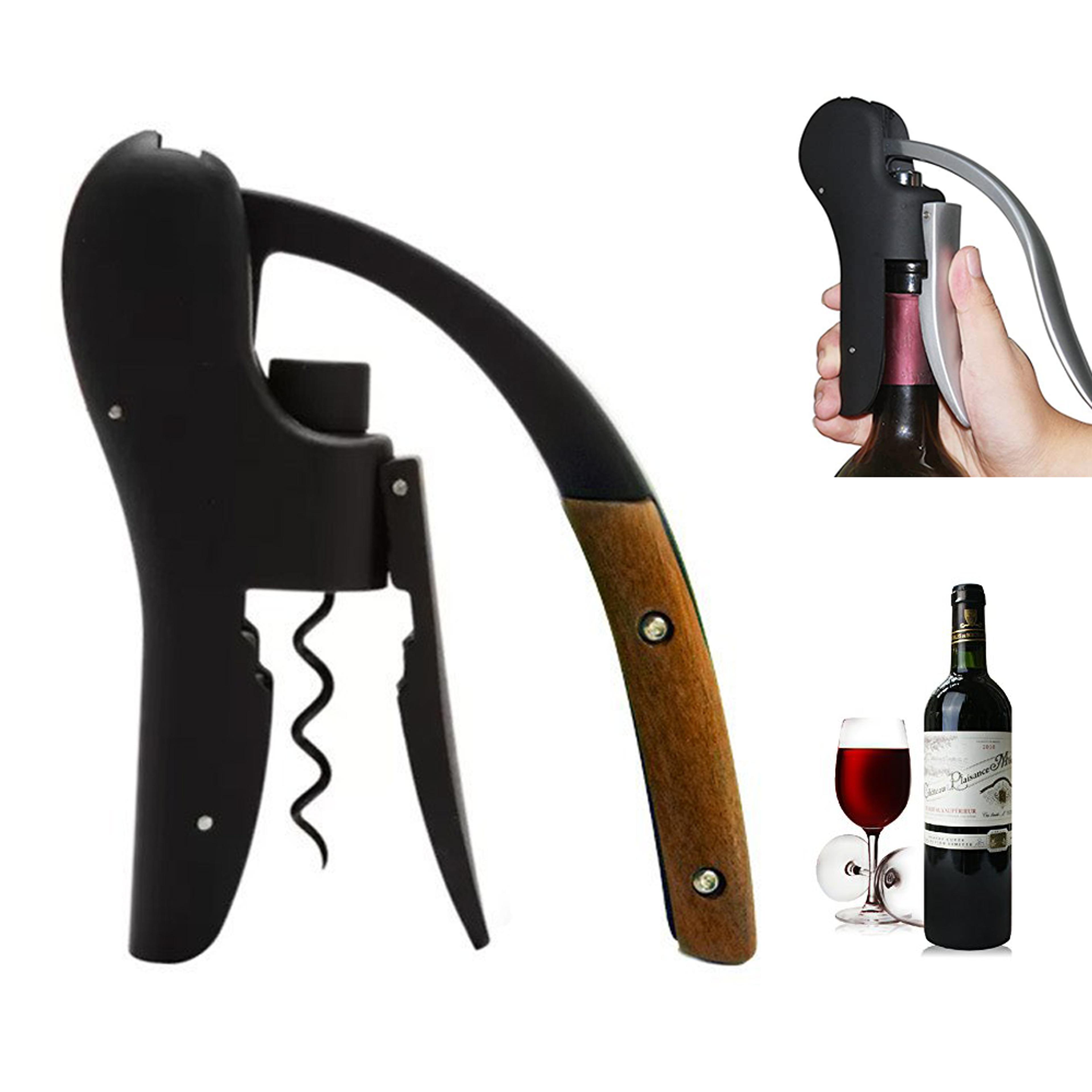 premium manual wine opener corkscrew with wooden handle & foil cutter