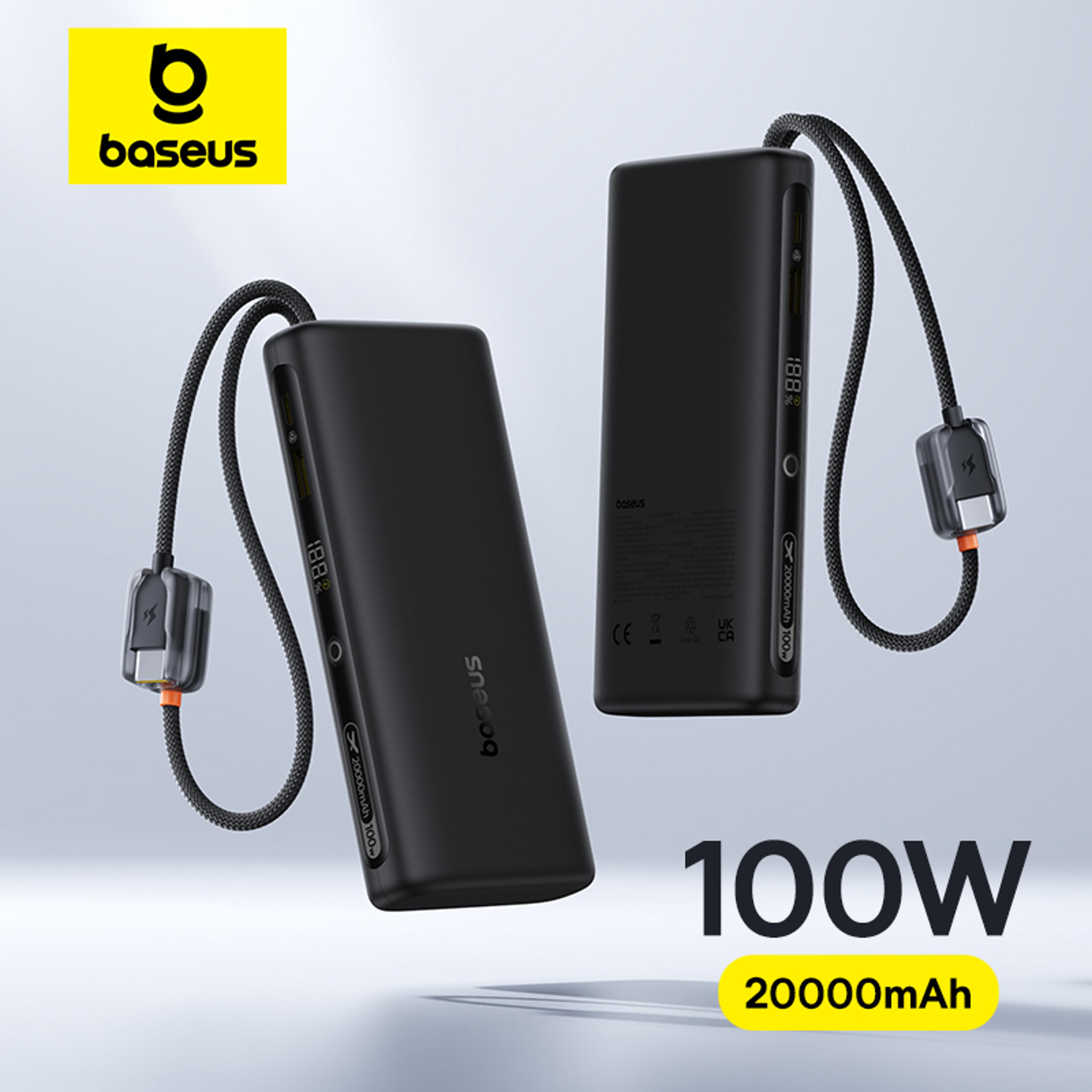 fast charging power bank with built in usb c cables & digital display