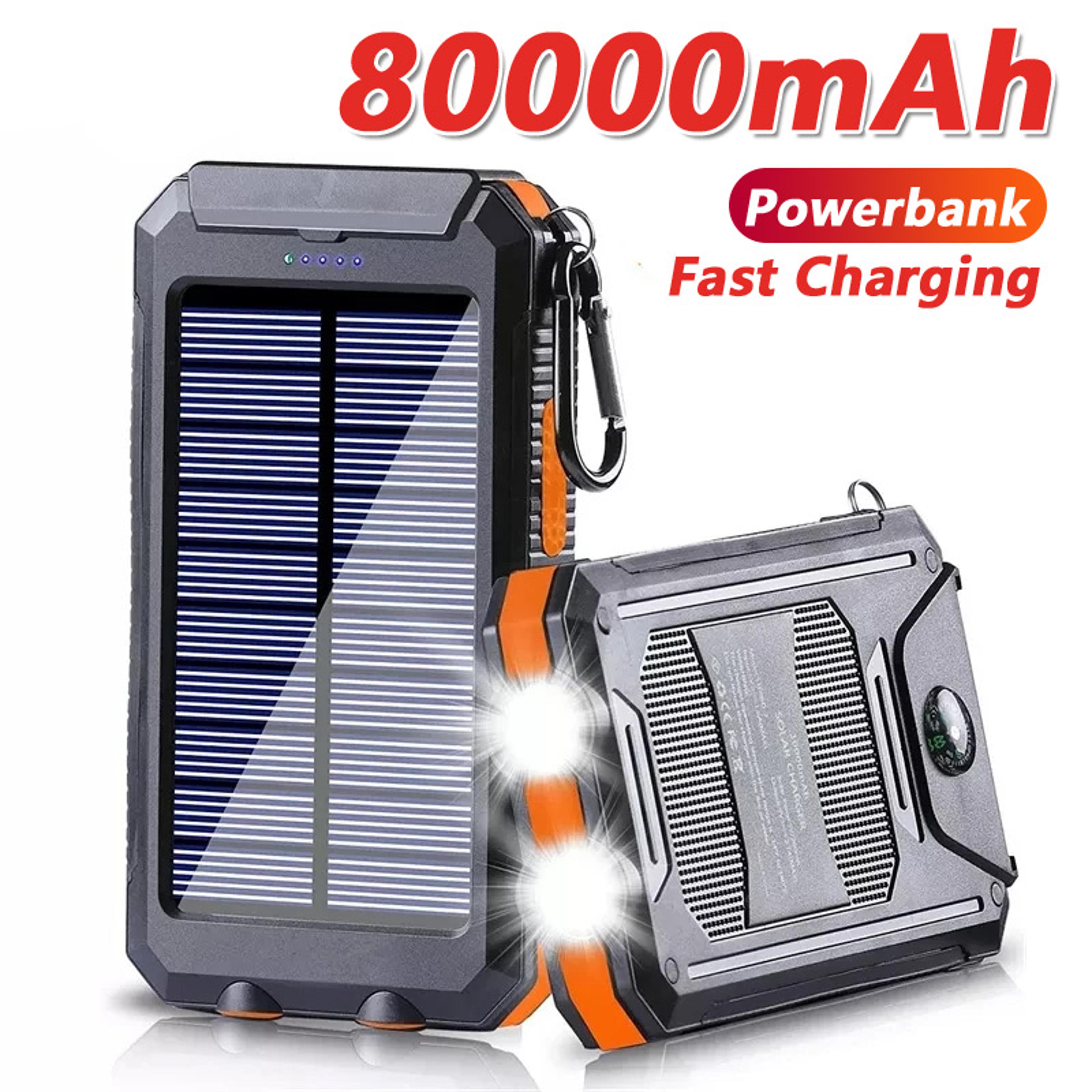 solar power bank high-capacity portable charger with led light