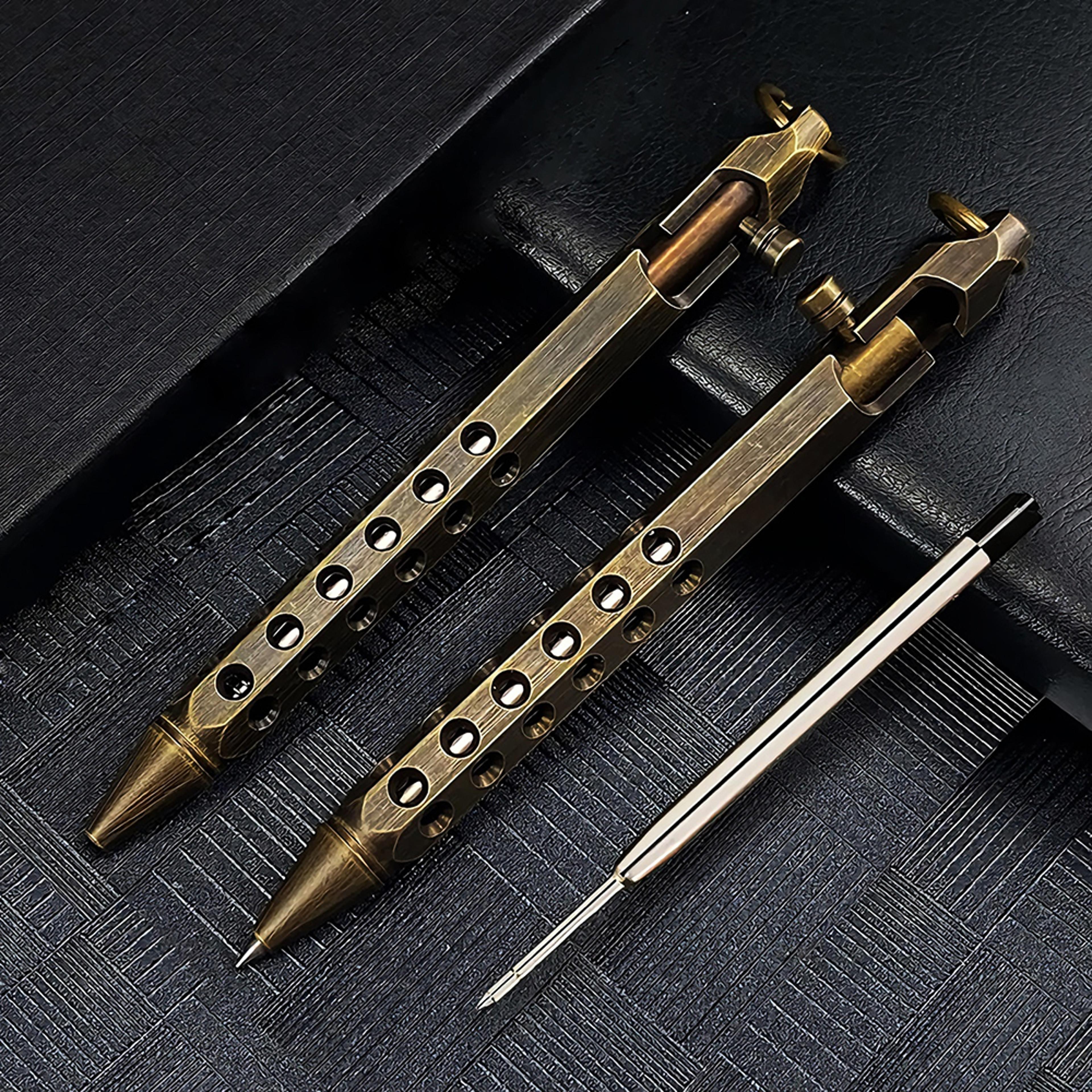 brass bolt action tactical pen durable everyday carry pen & self defense pen for business, school & office