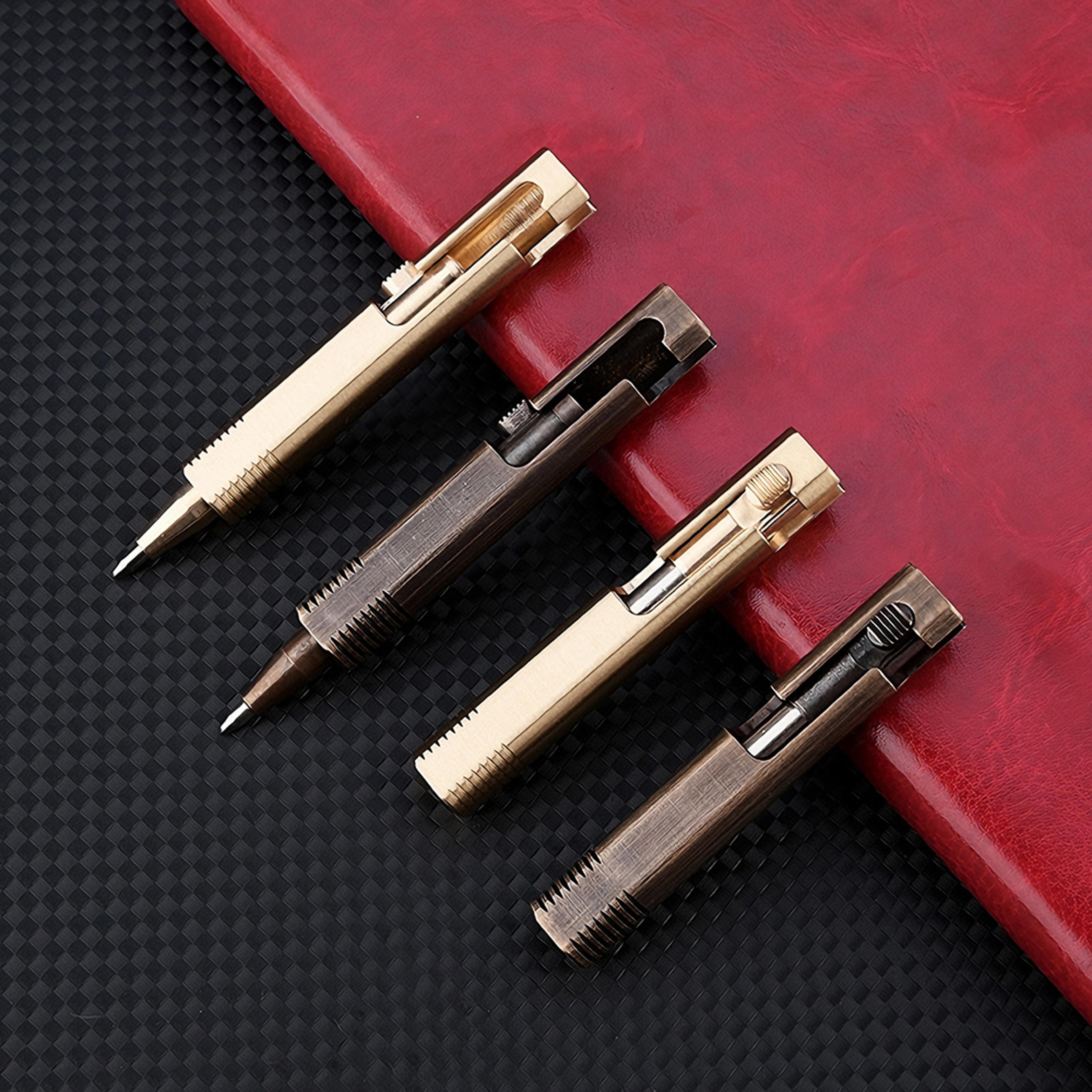 premium brass bolt action edc pocket pen mini tactical ballpoint writing tool