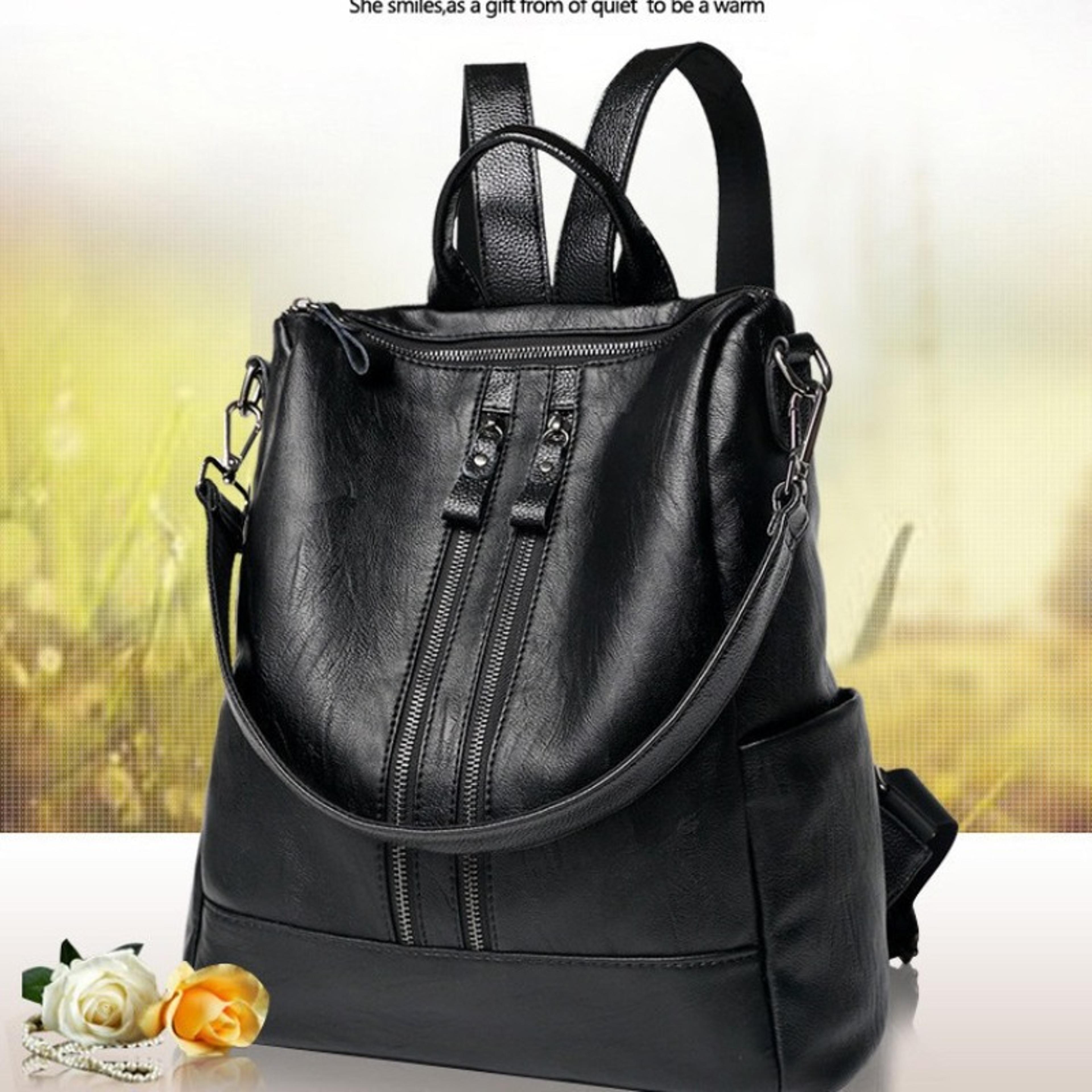 soft leather college backpack large capacity travel tote bag for women