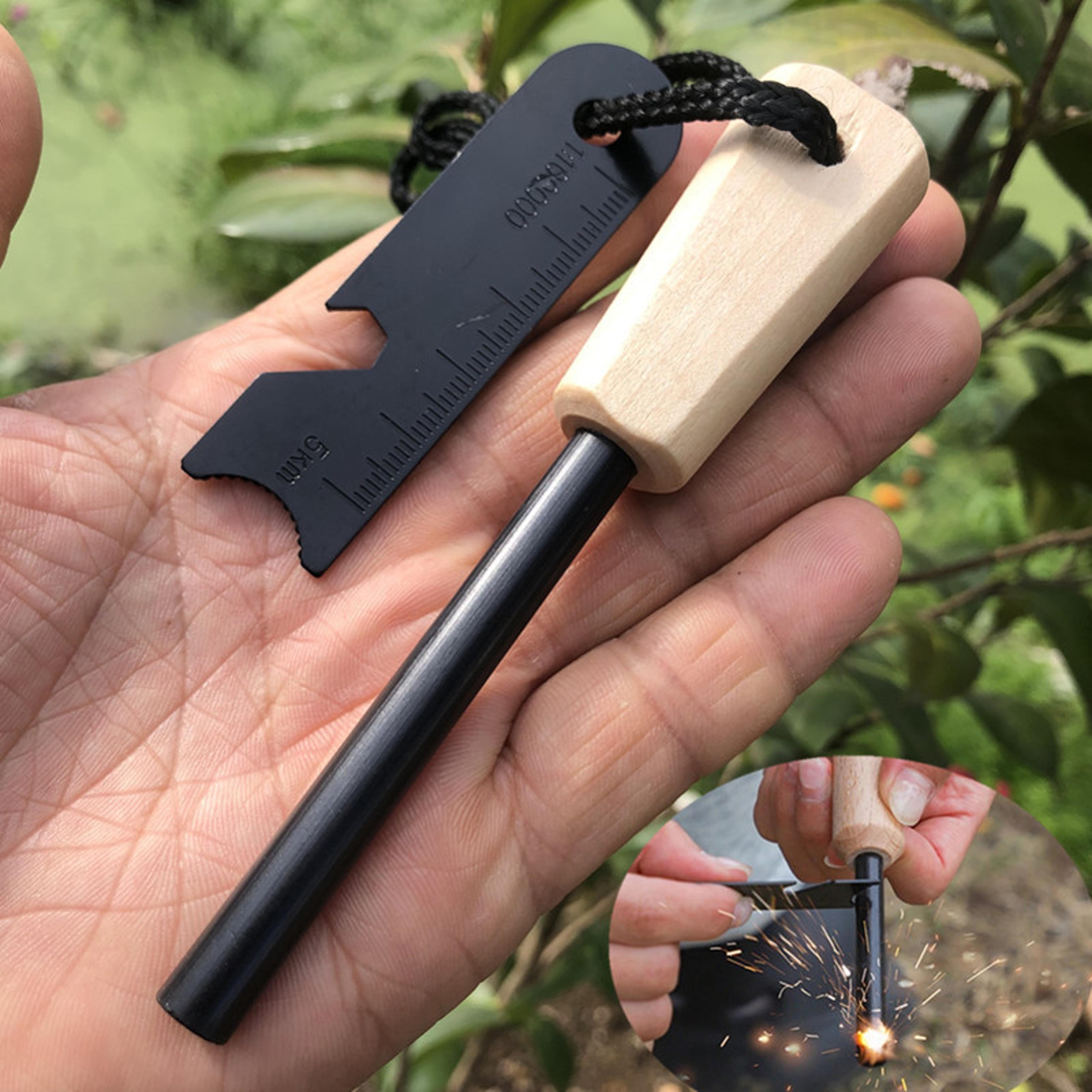 ultimate magnesium fire starter survival kit with wooden handle for camping & emergency use