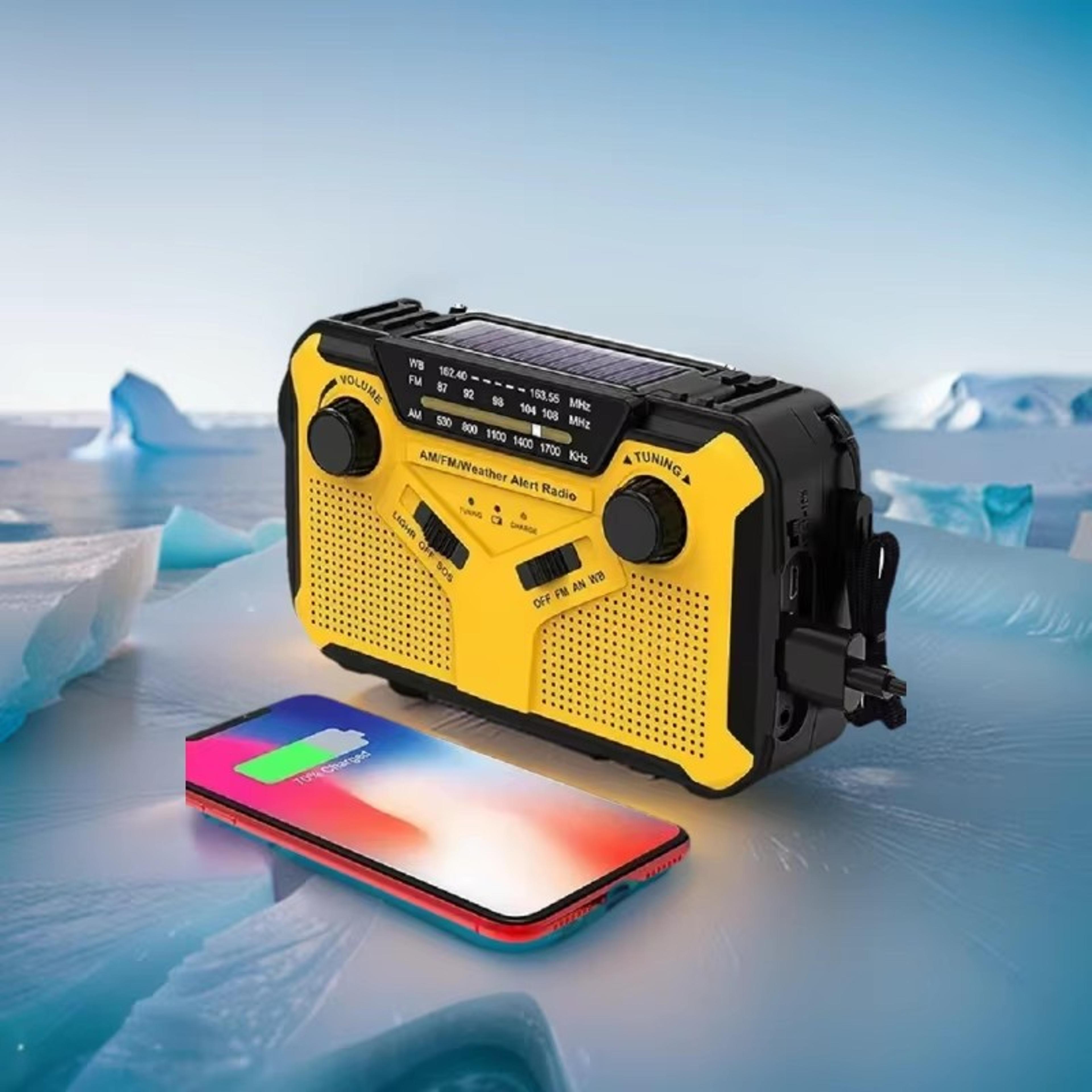 emergency hand crank solar radio with power bank & flashlight