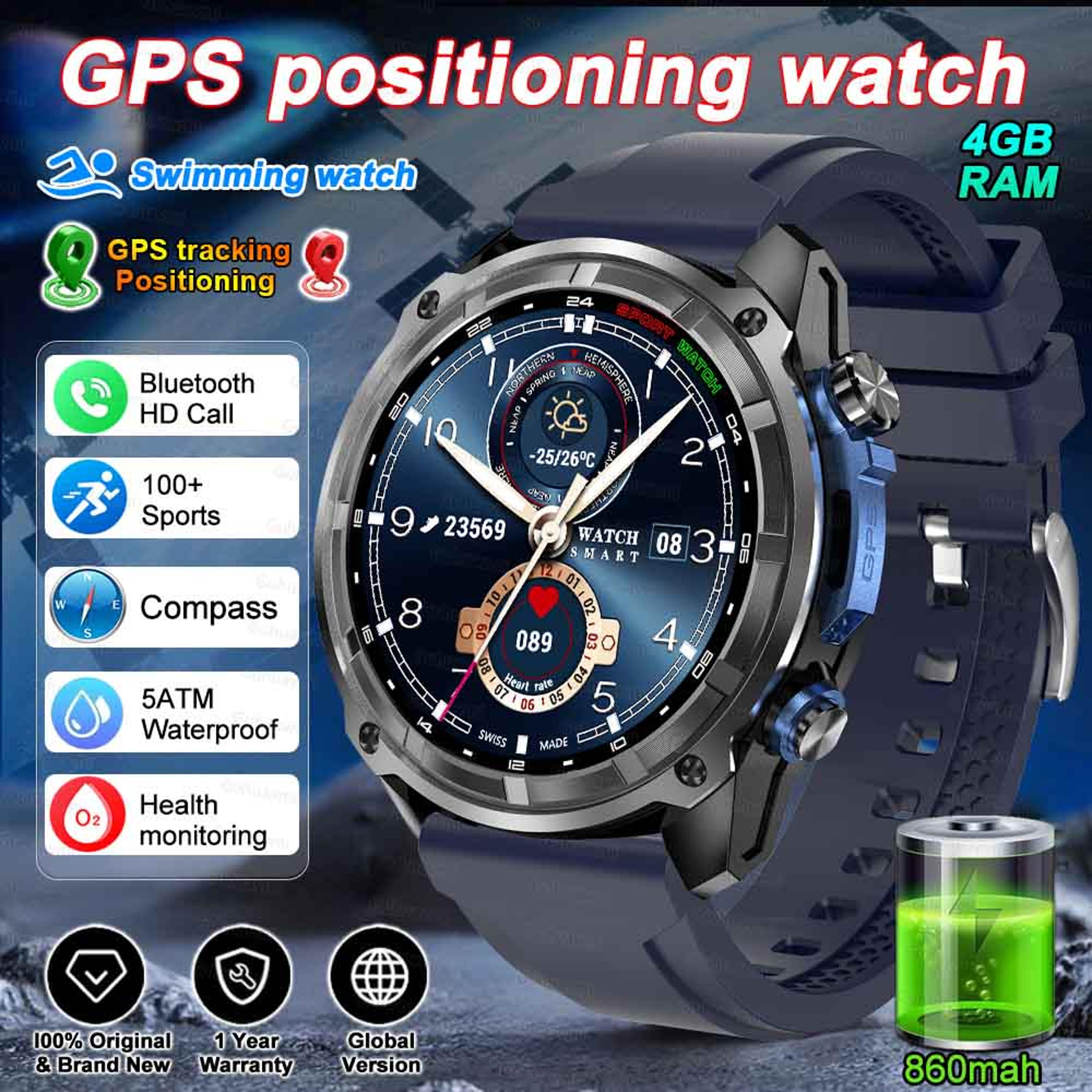 gps smartwatch with offline maps storage waterproof sports watch