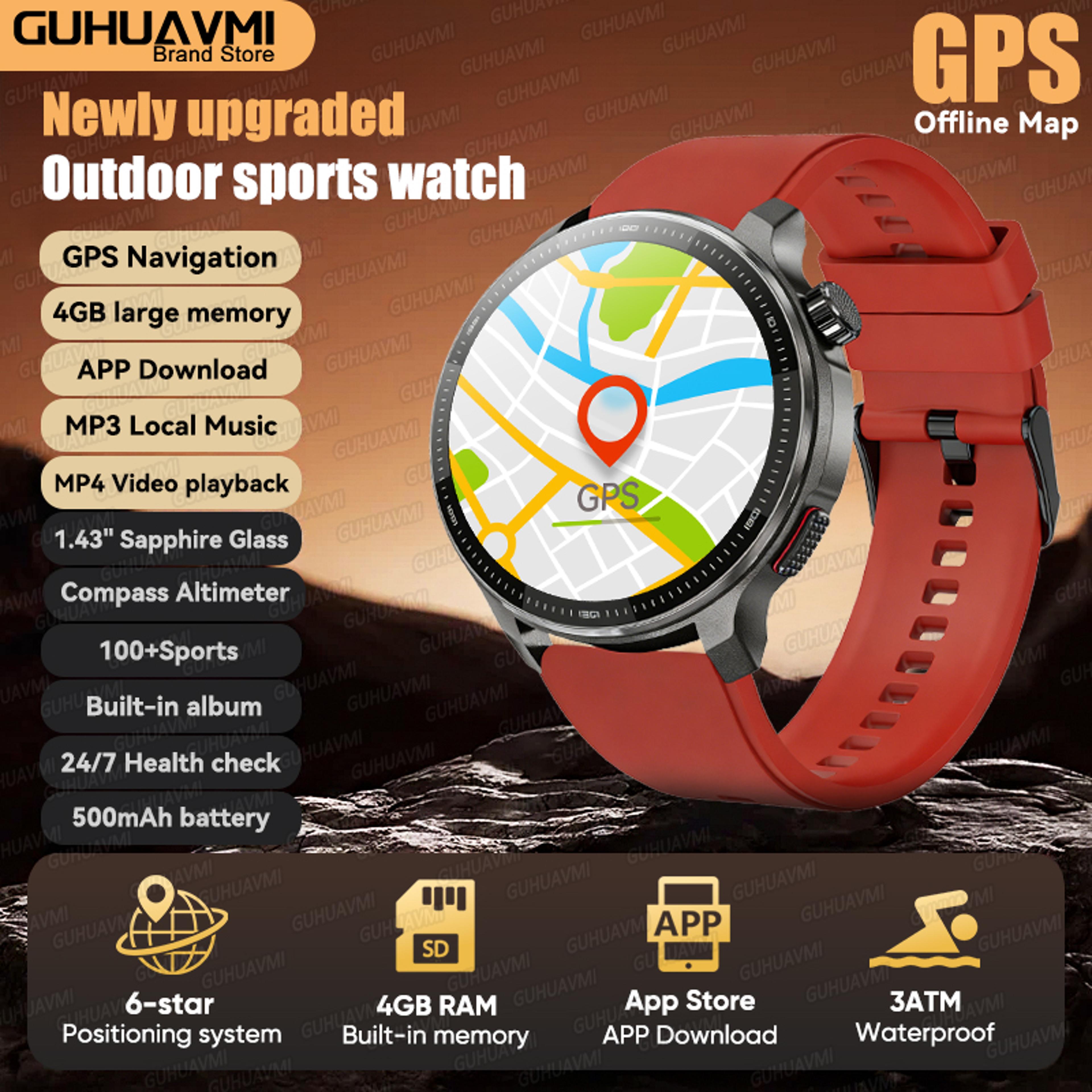 premium rugged gps smartwatch with offline maps, compass & altimeter for outdoor adventure