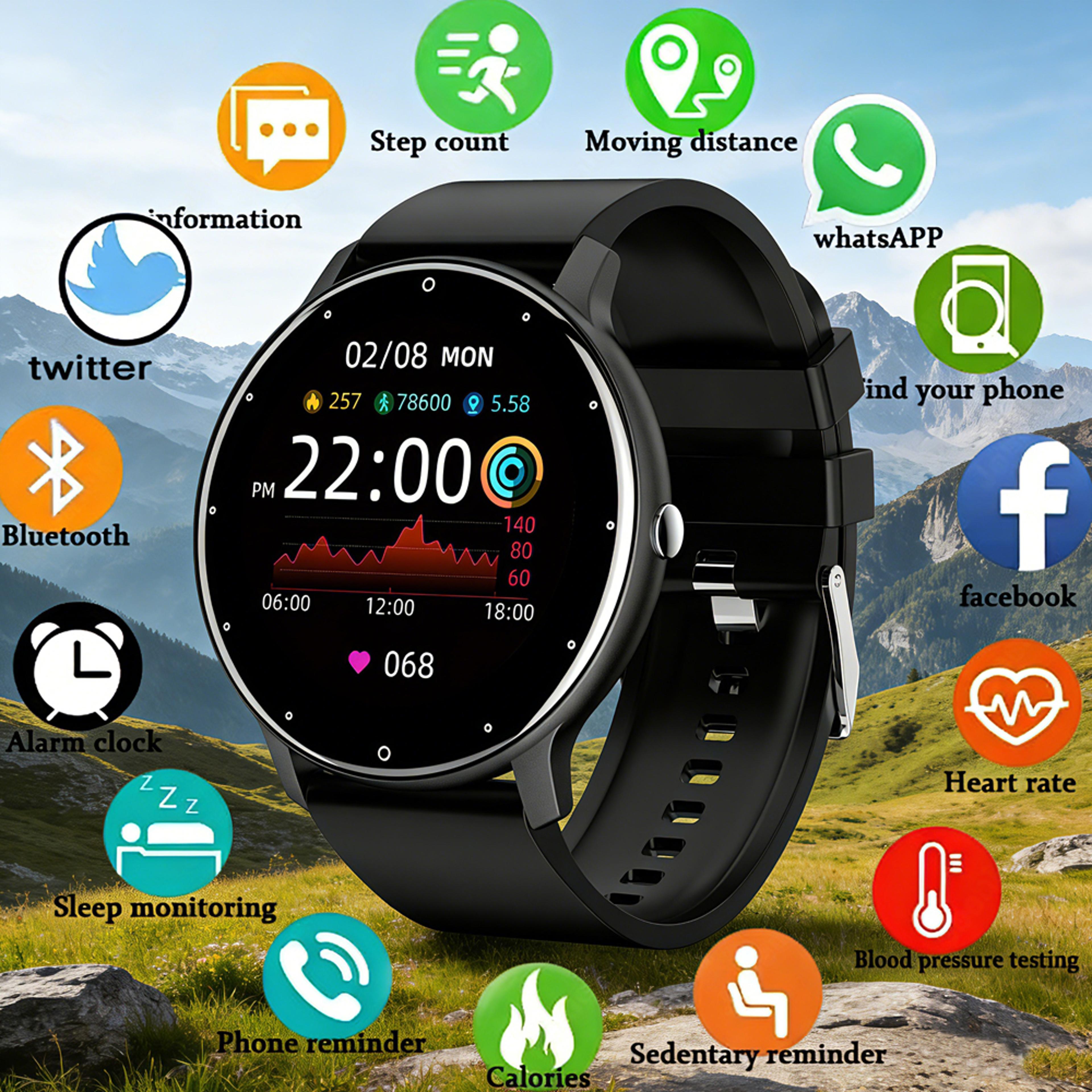 ultra slim bluetooth smart watch for men fitness tracker with heart rate monitor and voice assistant