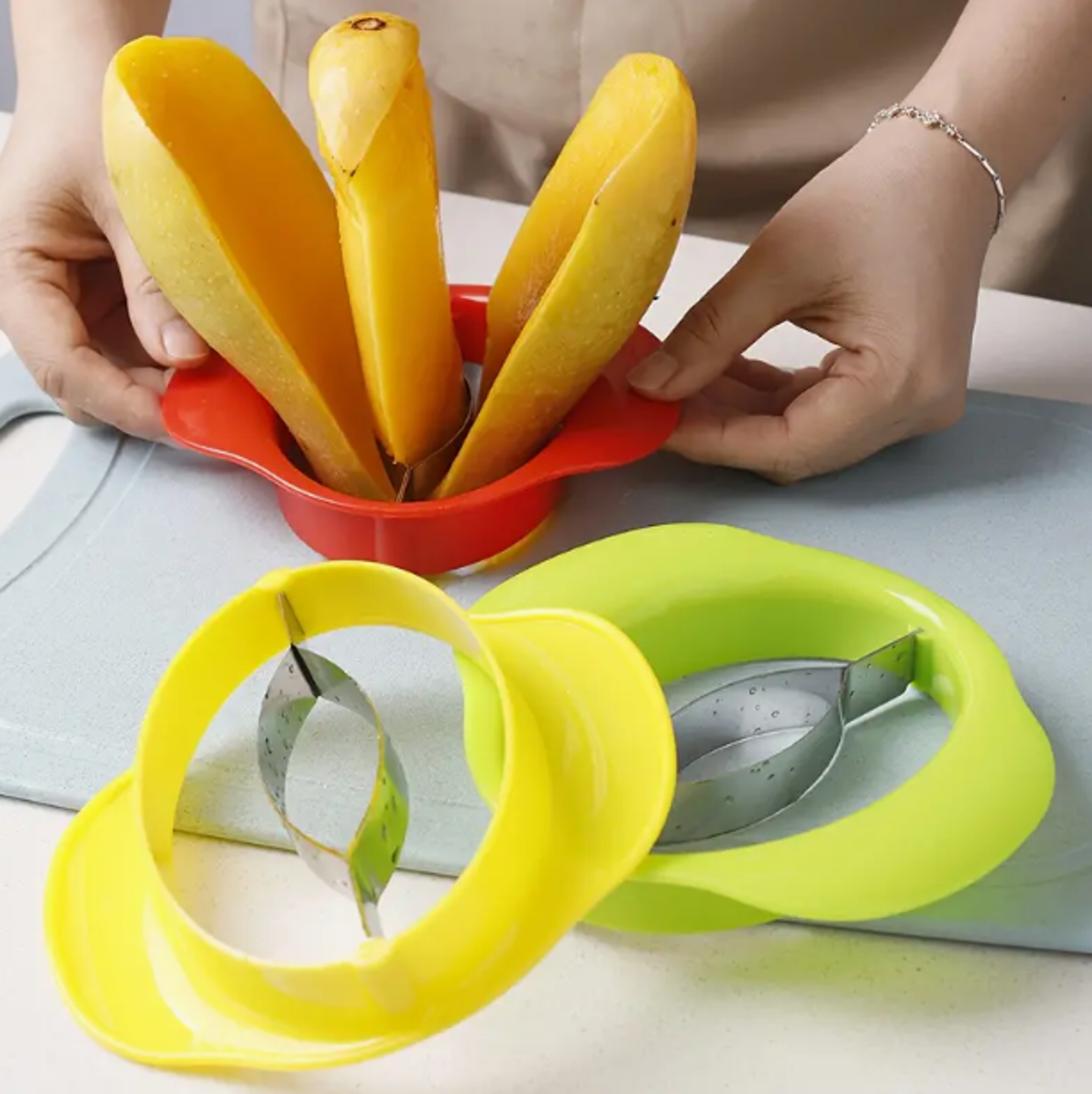 stainless mango slicer cutter & corer easy fruit prep tool