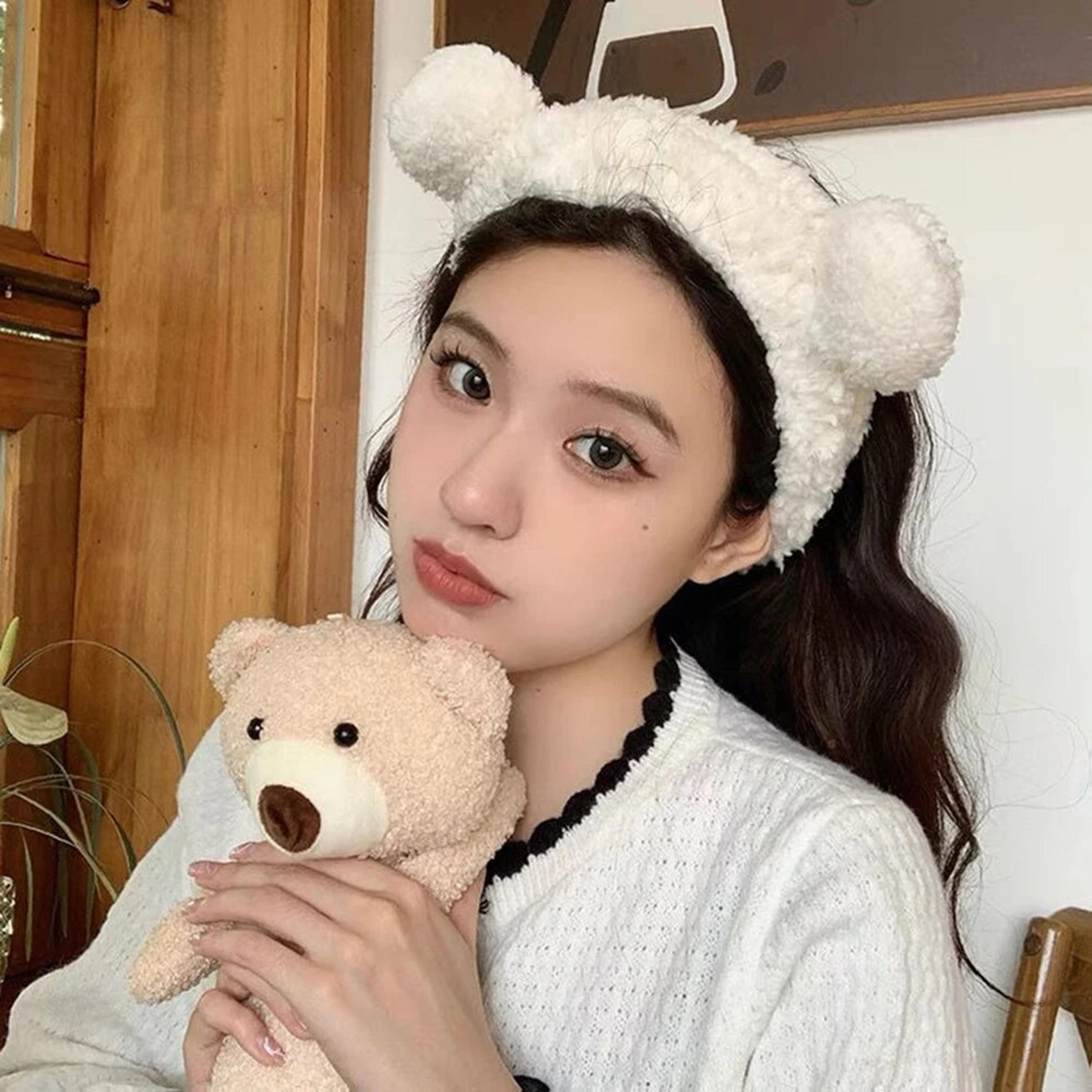 cute bear spa headband plush anti slip makeup hair band for skincare routine