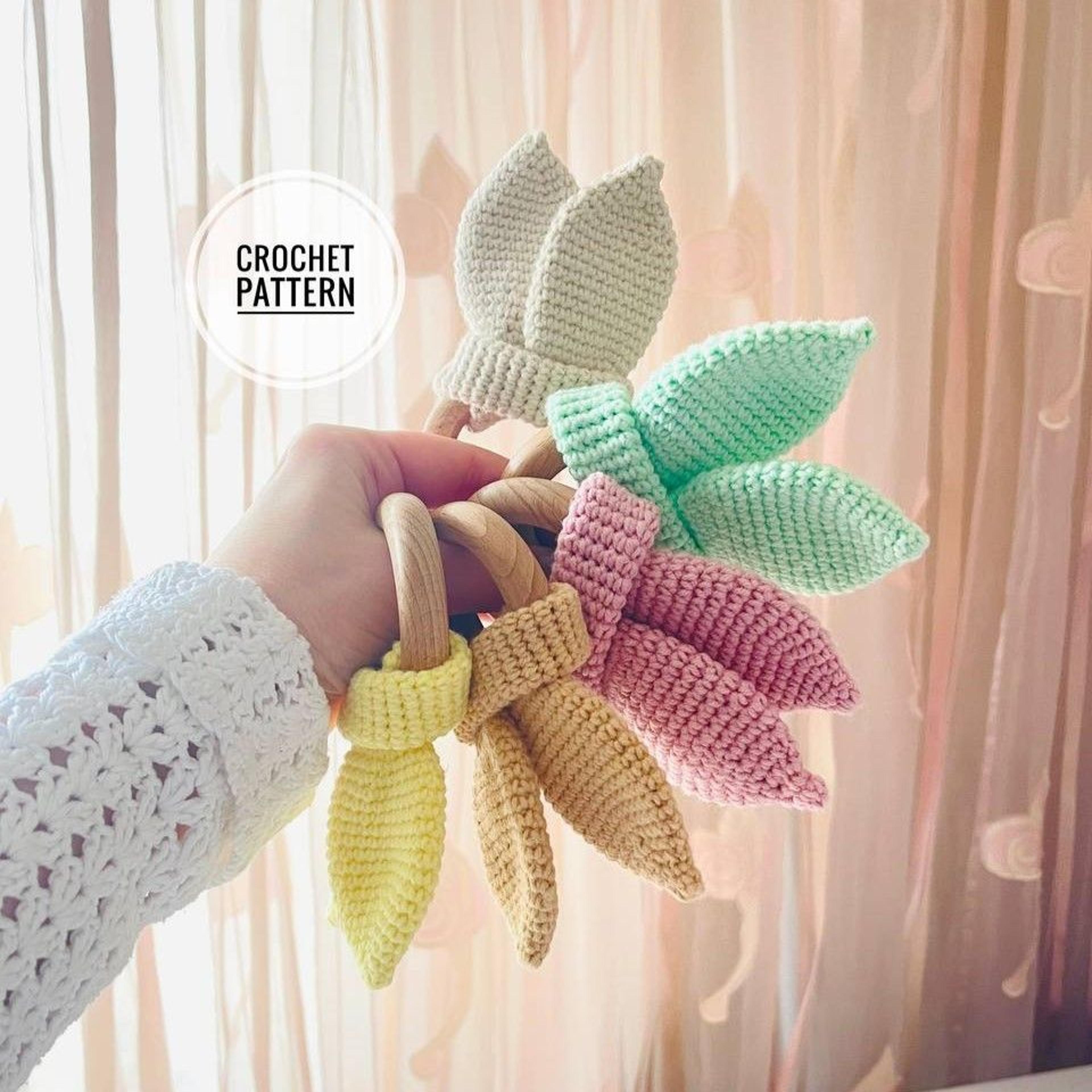 crochet pattern bunny rattle ears teether first baby toy wooden ring amigurumi rabbit easter gift for baby