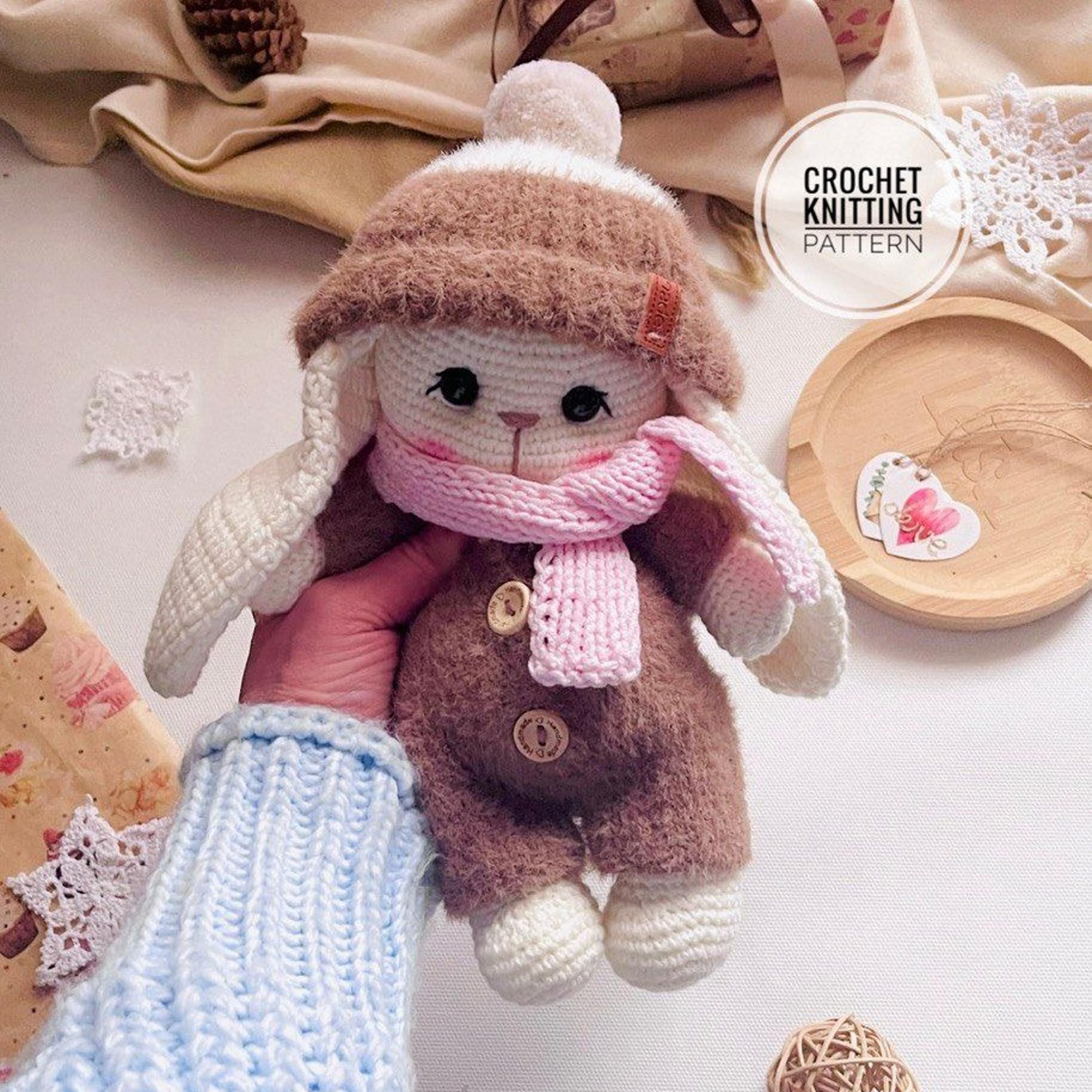 2 set crochet pattern bunny toy amigurumi knitting hat scarf bows plush rabbit doll jumpsuit clothes toys handmade