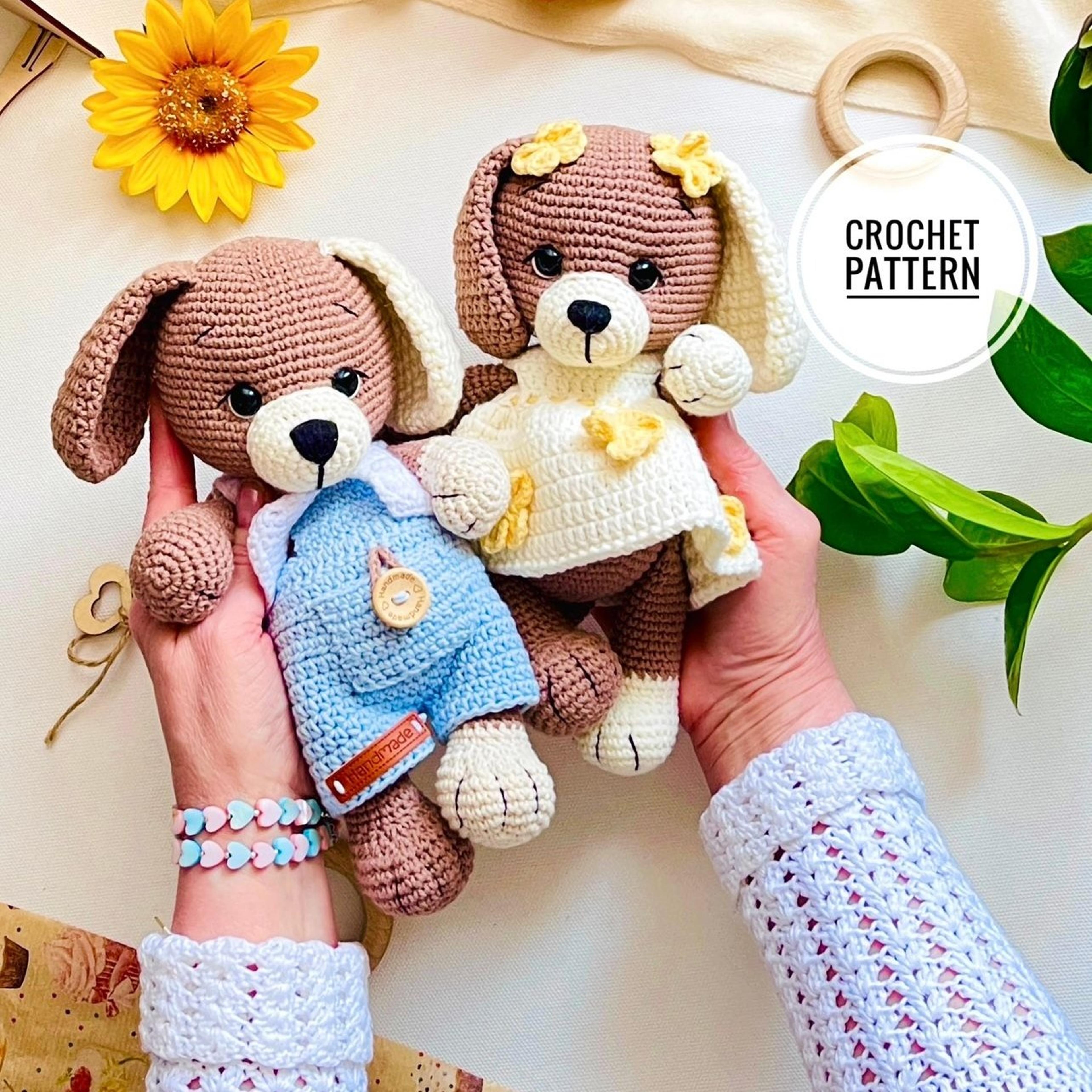 crochet pattern dog toy puppy and 2 sets of clothes amigurumi diy cute little hands baby toddlers kids plush animal