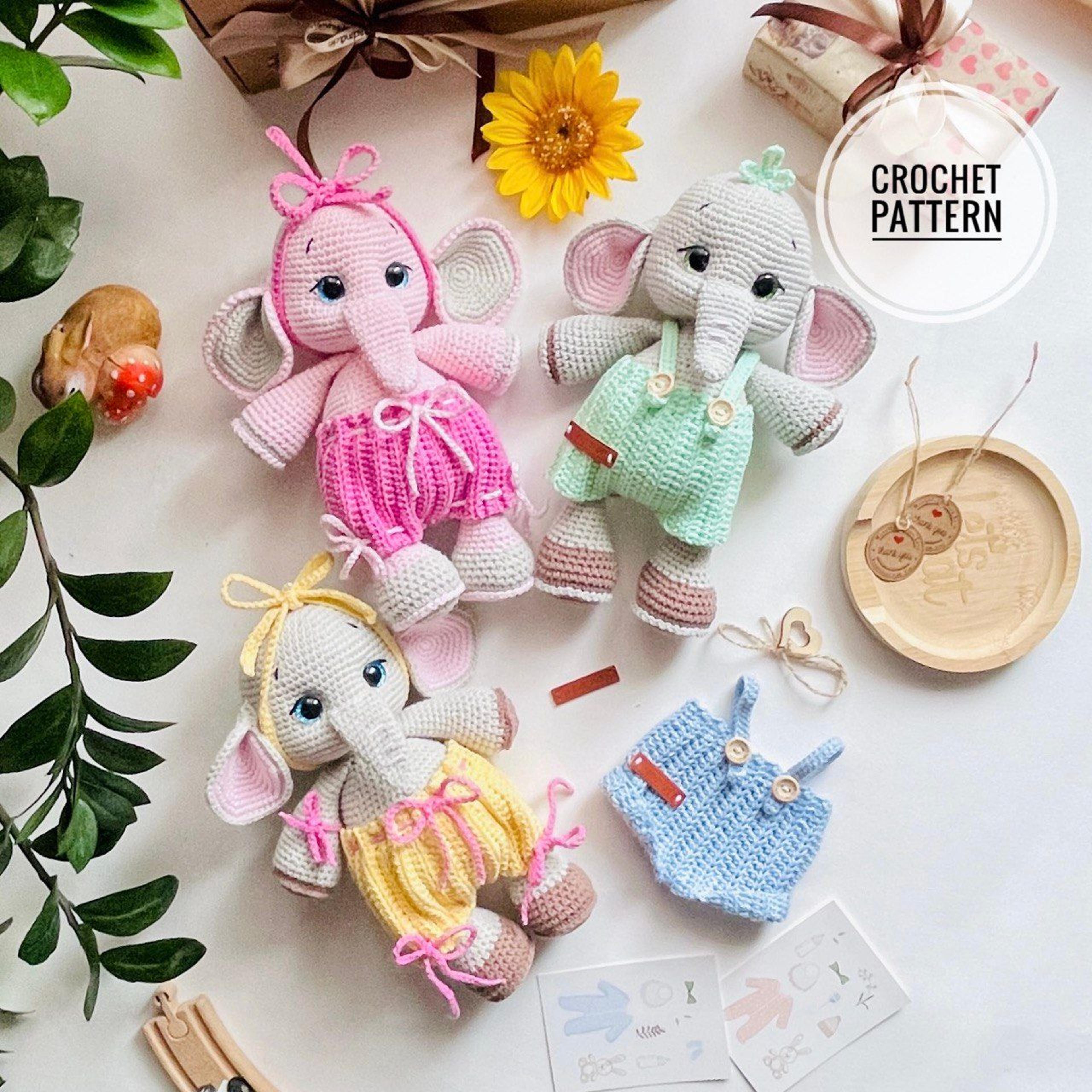 crochet pattern elephant in clothes amigurumi toy plush animal baby toddlers
