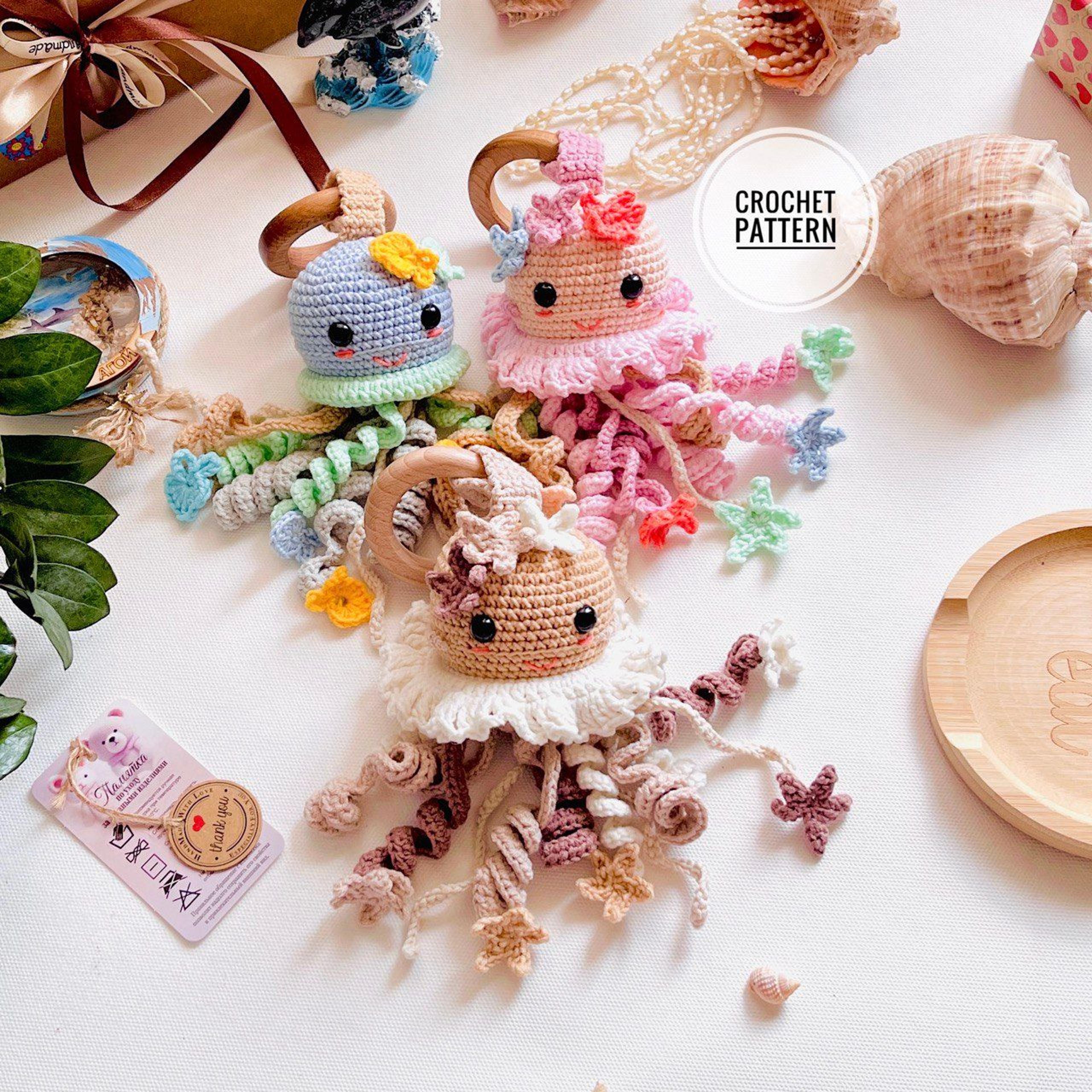 crochet pattern jellifish rattle toy amigurumi plush jctopus gift newborn gender party