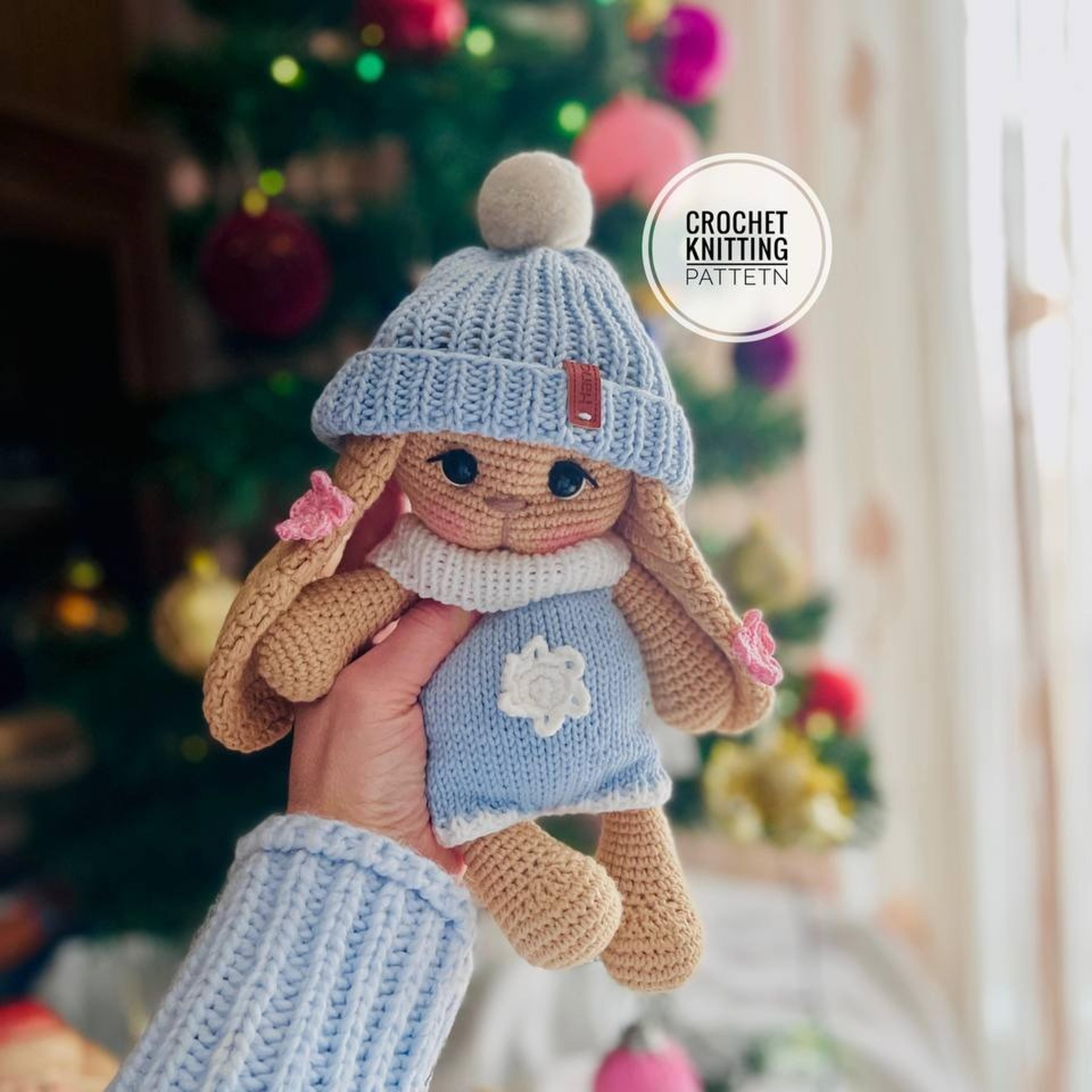 2 set crochet pattern bunny toy amigurumi knitting snowflake jumpsuit hat plush rabbit christmas doll clothes winter