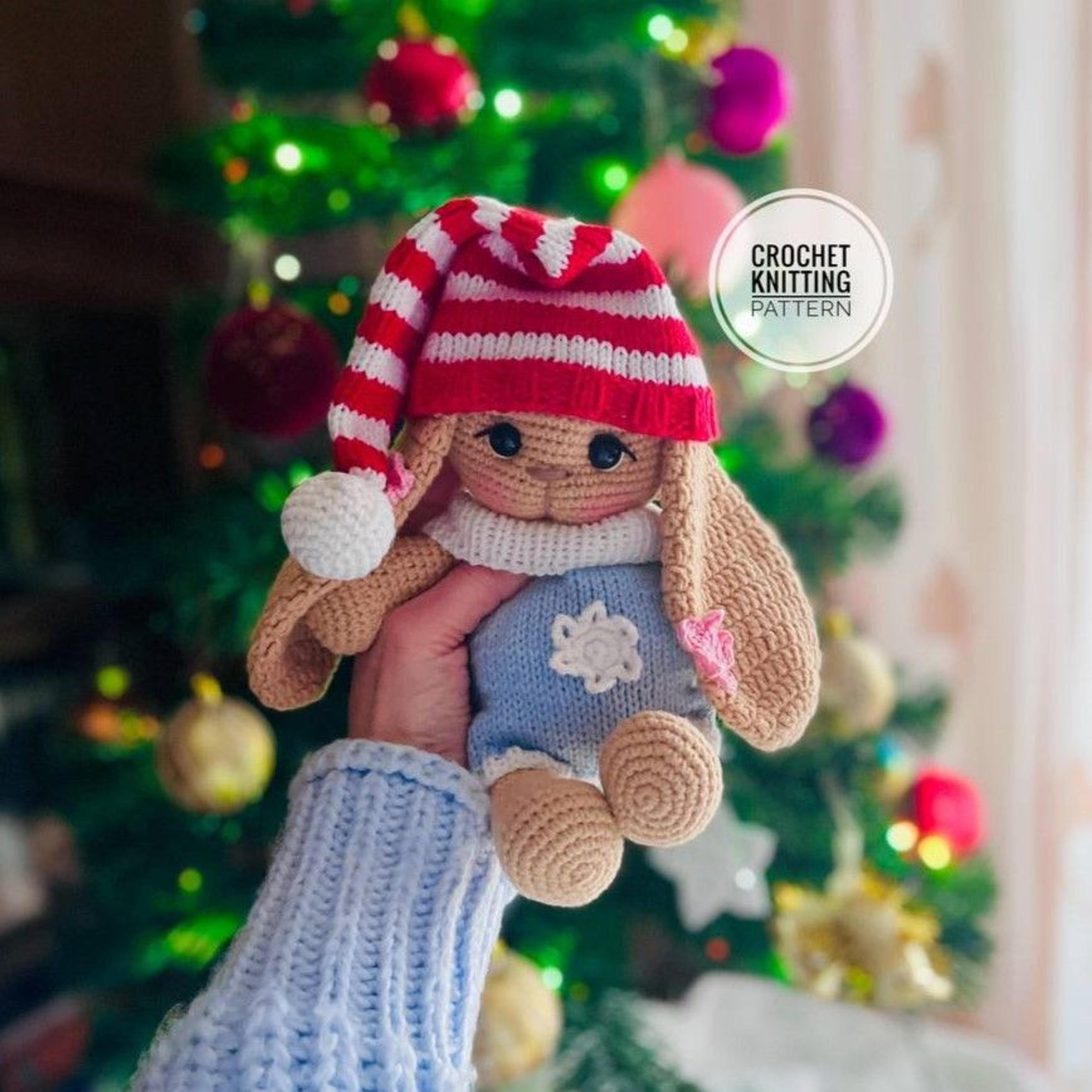2 set crochet pattern bunny toy amigurumi knitting snowflake jumpsuit hat plush rabbit christmas doll clothes