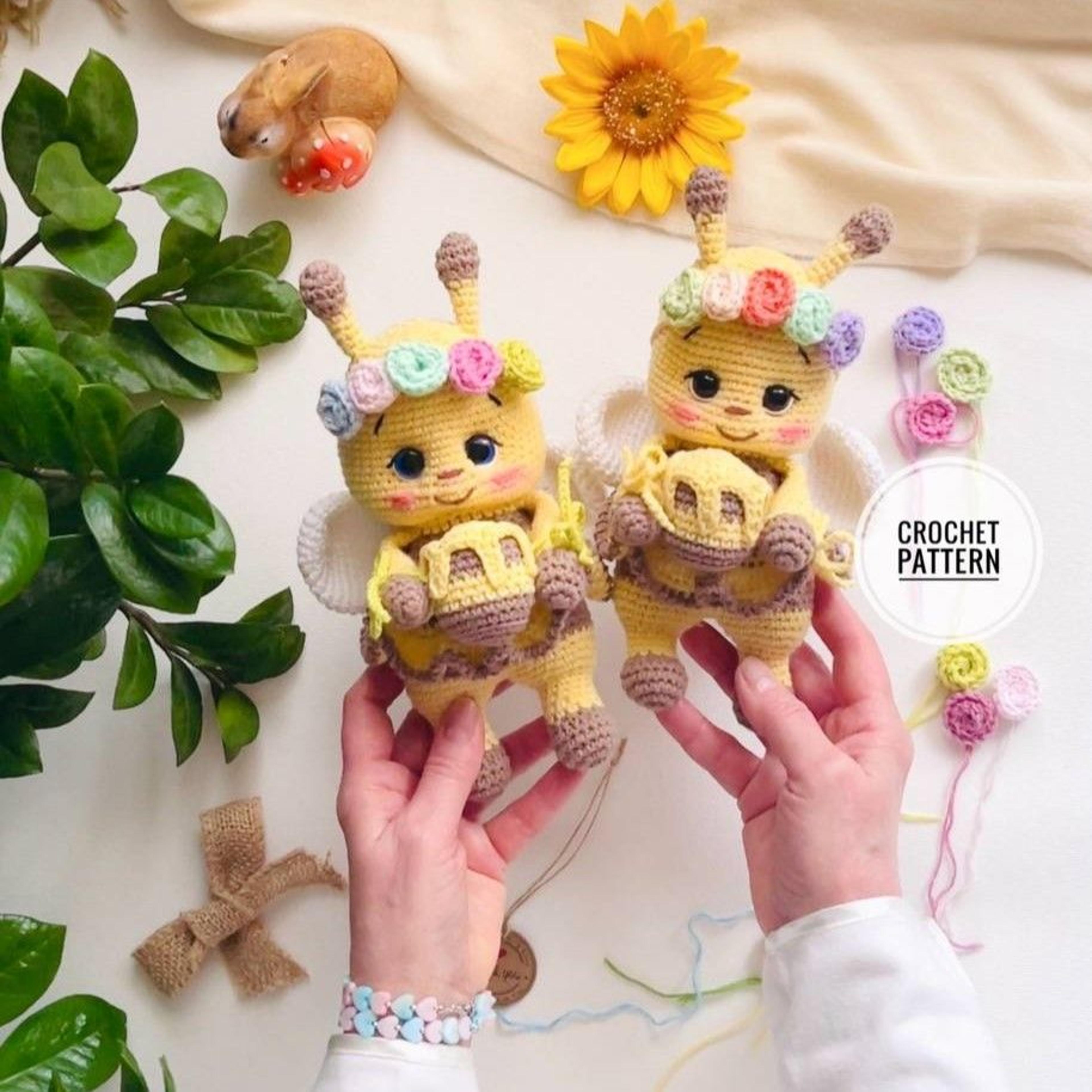 crochet pattern bee amigurumi spring bumblebee soft toy honey animal flower plush baby room decor pdf format