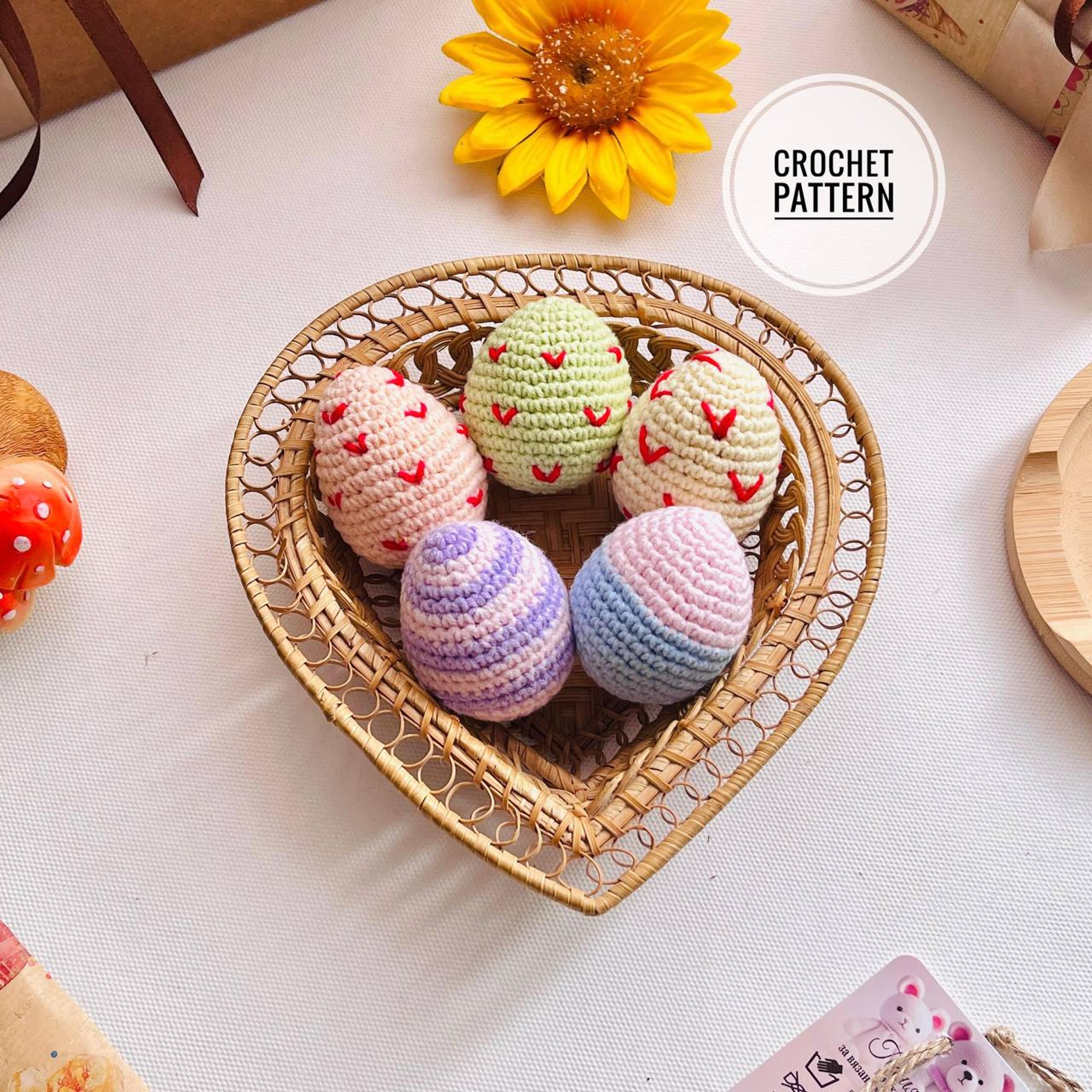 crochet pattern easter egg toy amigurumi plush decor gift bunny easter flowers heart of love decoration pdf format trend
