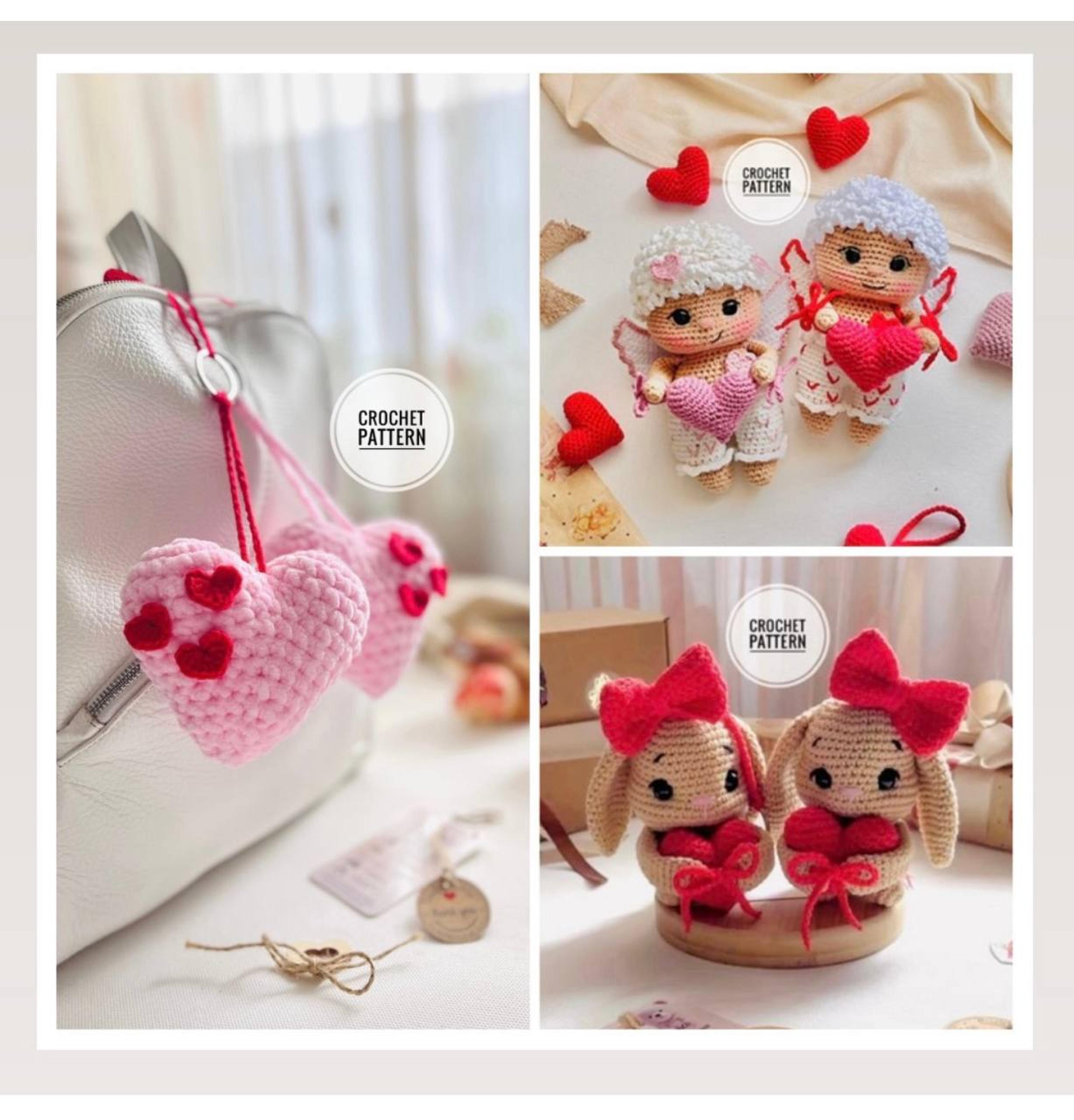 5in1 crochet pattern cupid angel easter bunny 3 hearts valentine's day big plush amigurumi keychine love toy small heart