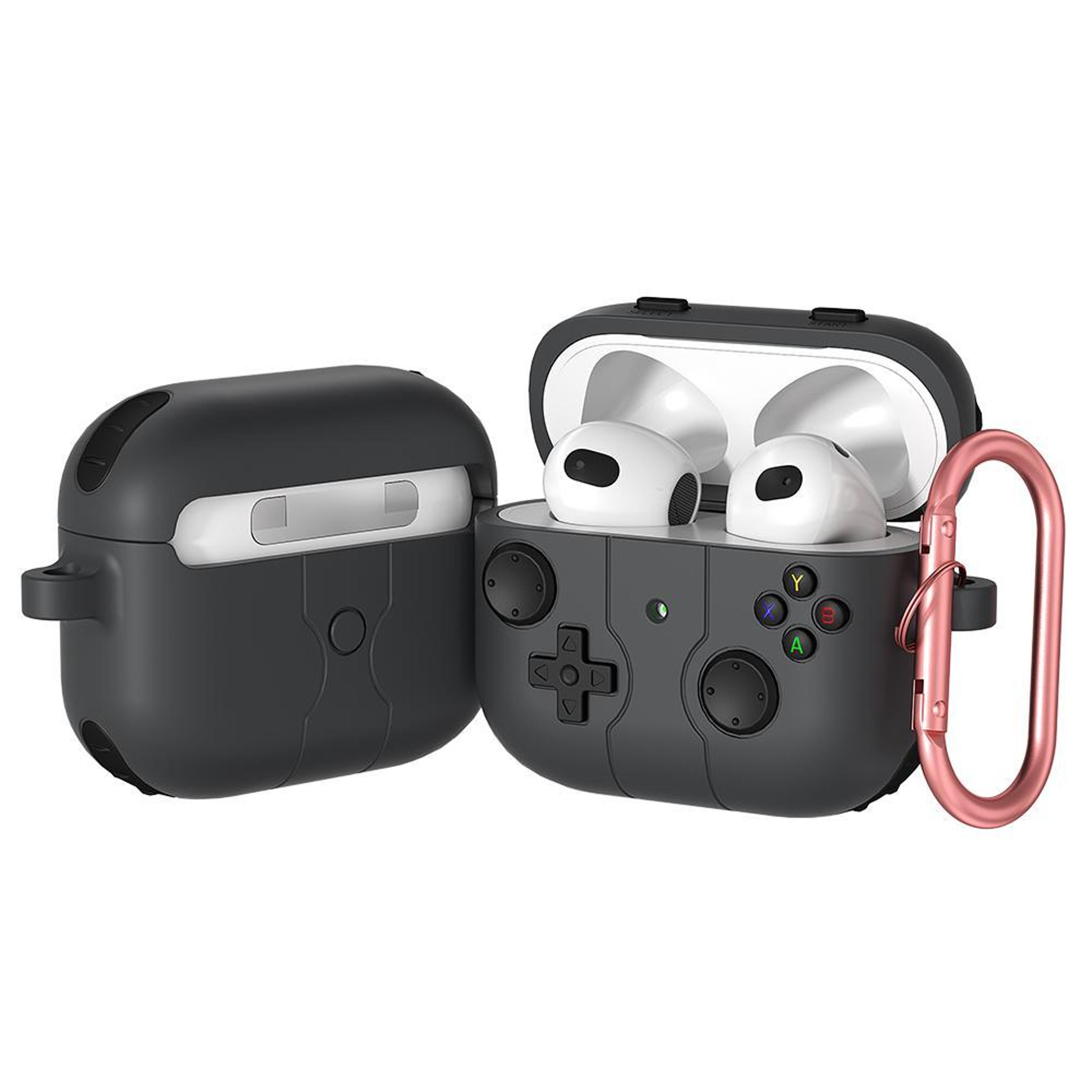 game console style wireless earbuds case silicone cover with carabiner clip