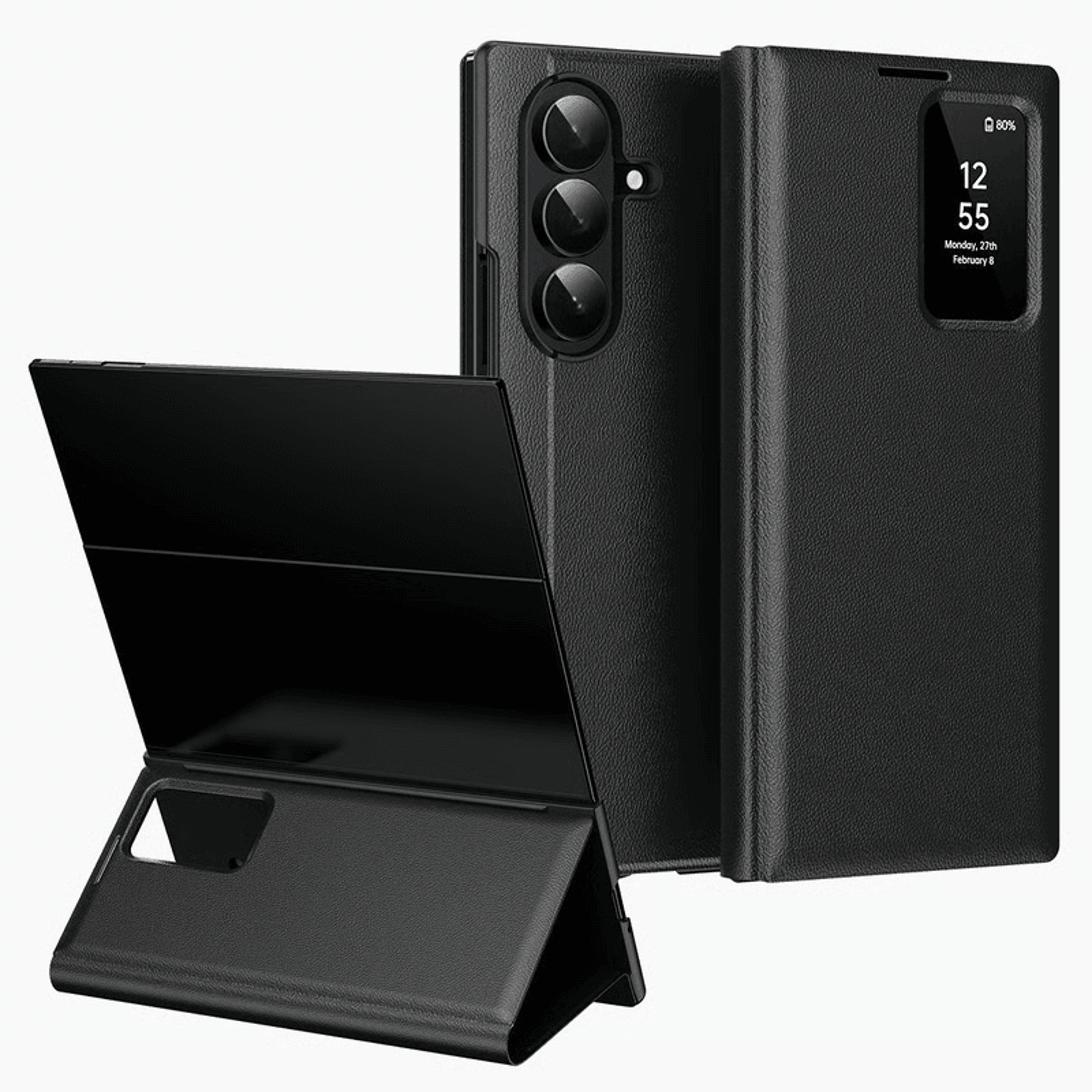 premium smart view window leather case with card slot, protective wallet cover for samsung galaxy phones