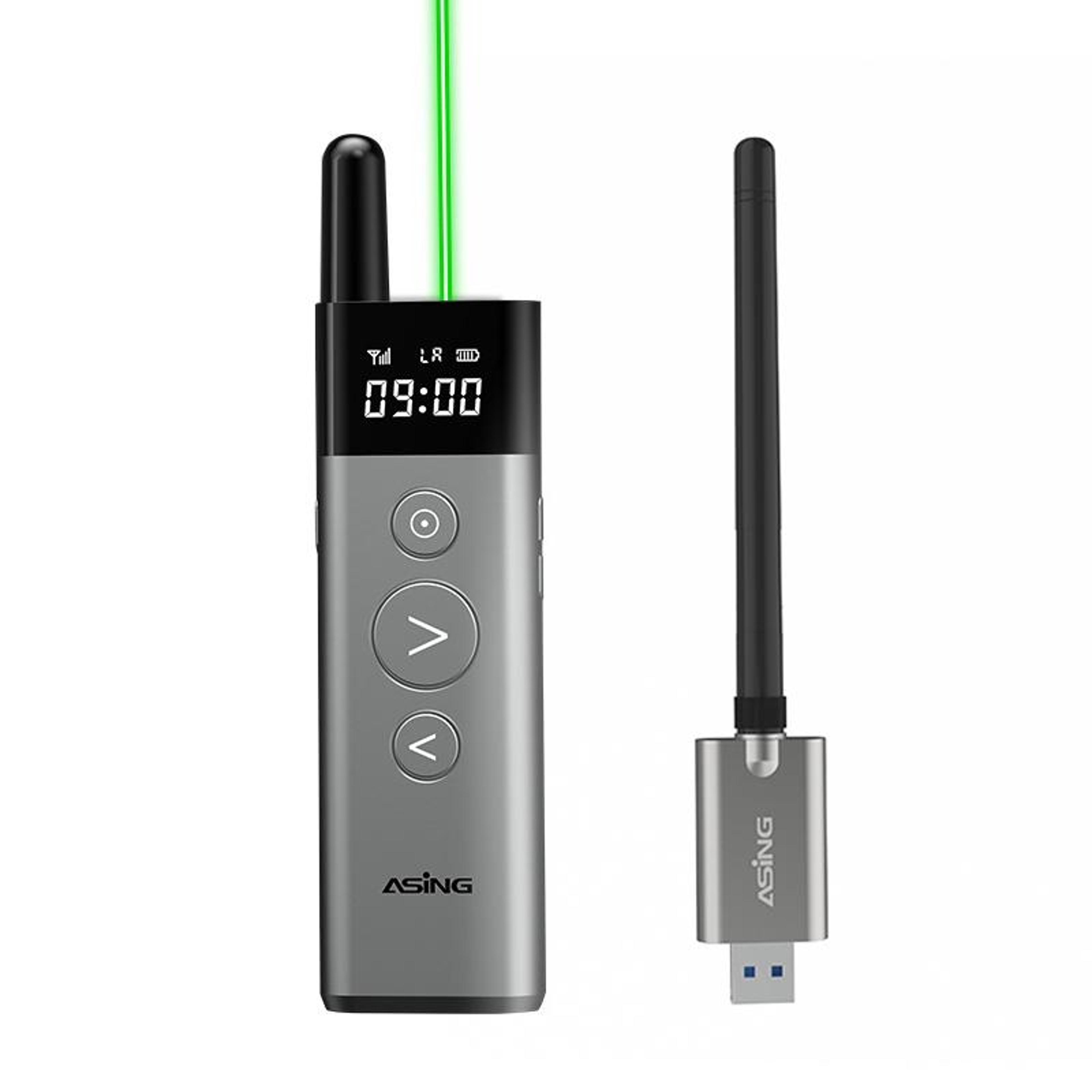wireless presentation clicker with green laser pointer, 300m range usb powerpoint remote