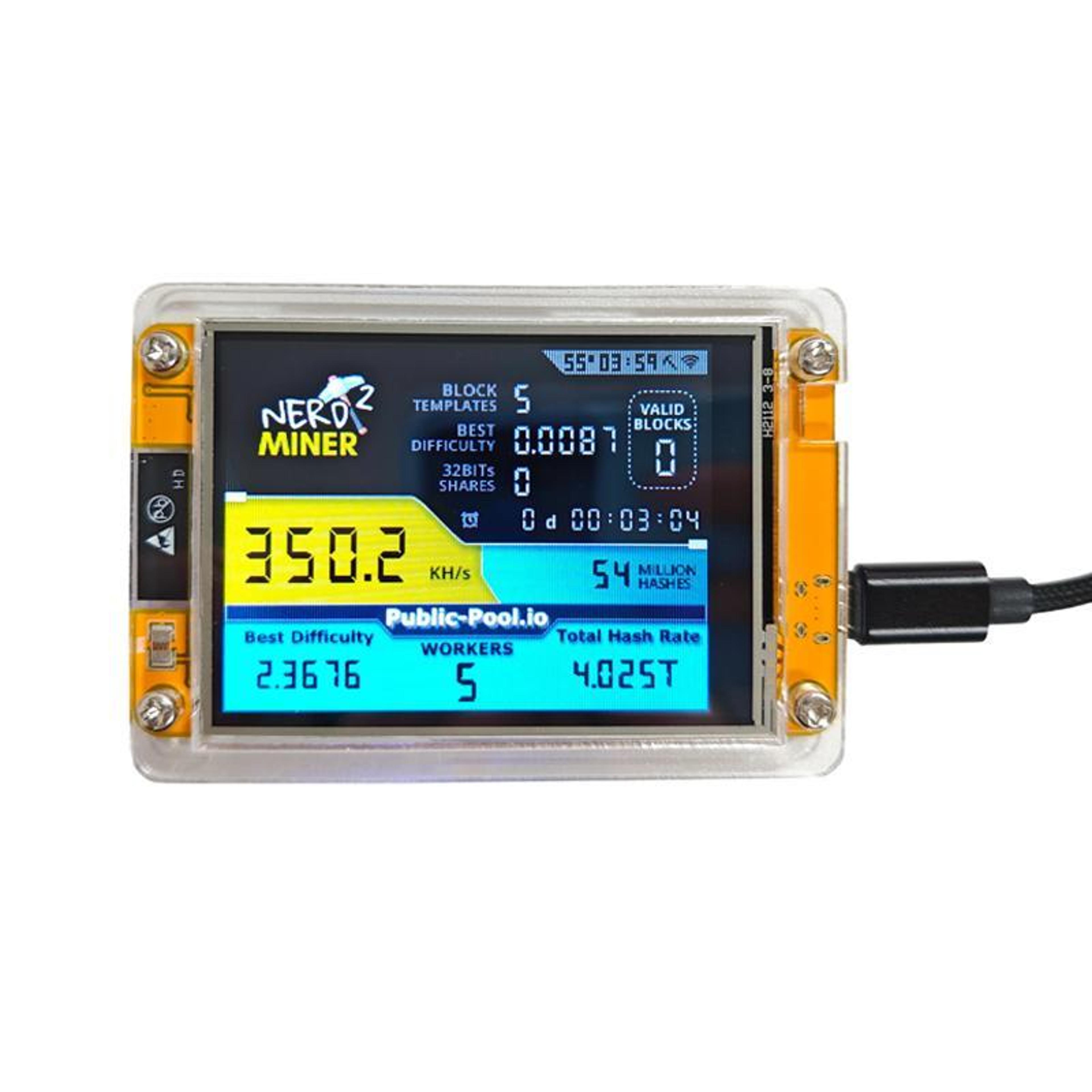nerdminer v2 smart crypto miner display, portable crypto mining device with real-time stats