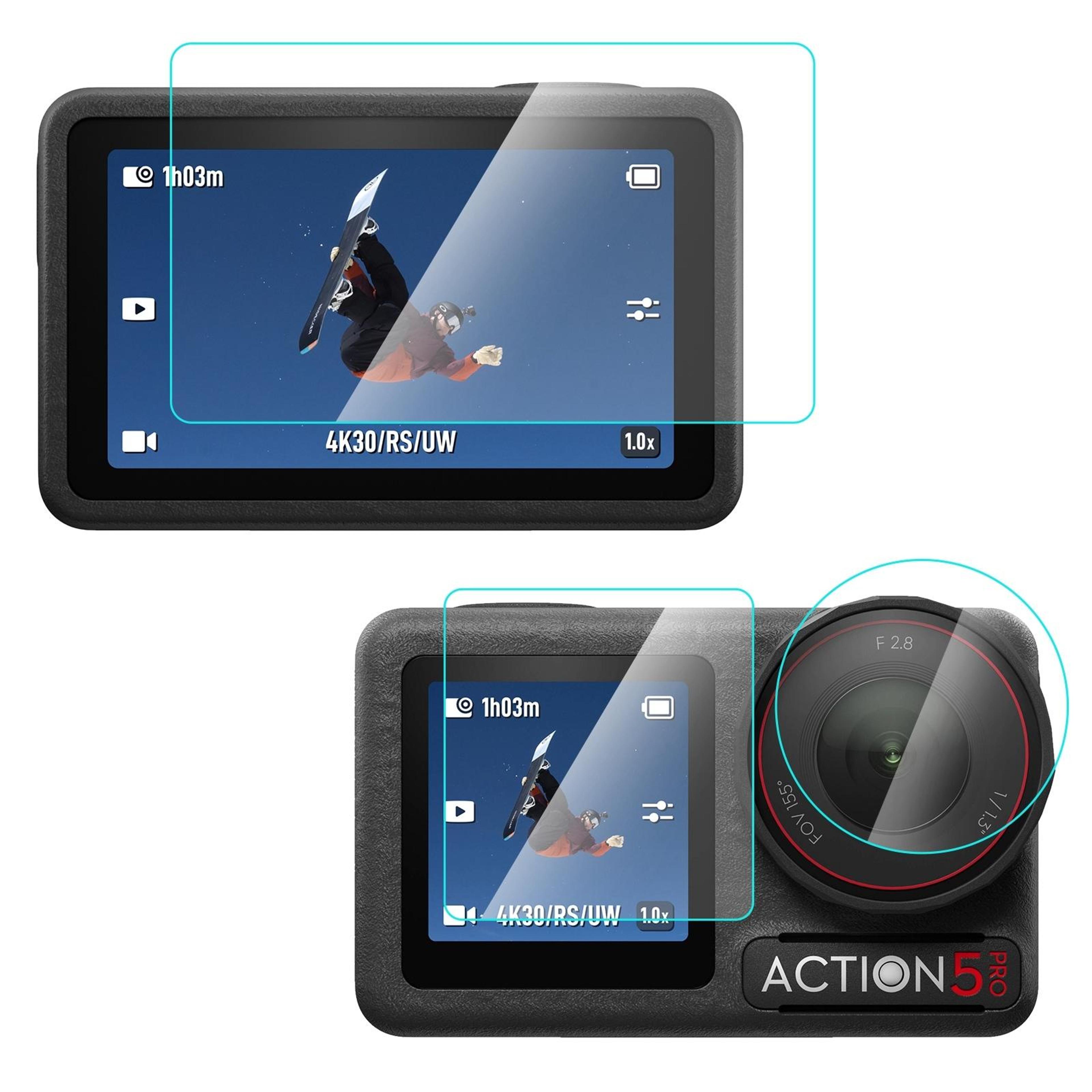 dji osmo action 5 pro screen protector 3-in-1 tempered glass lens & display guard