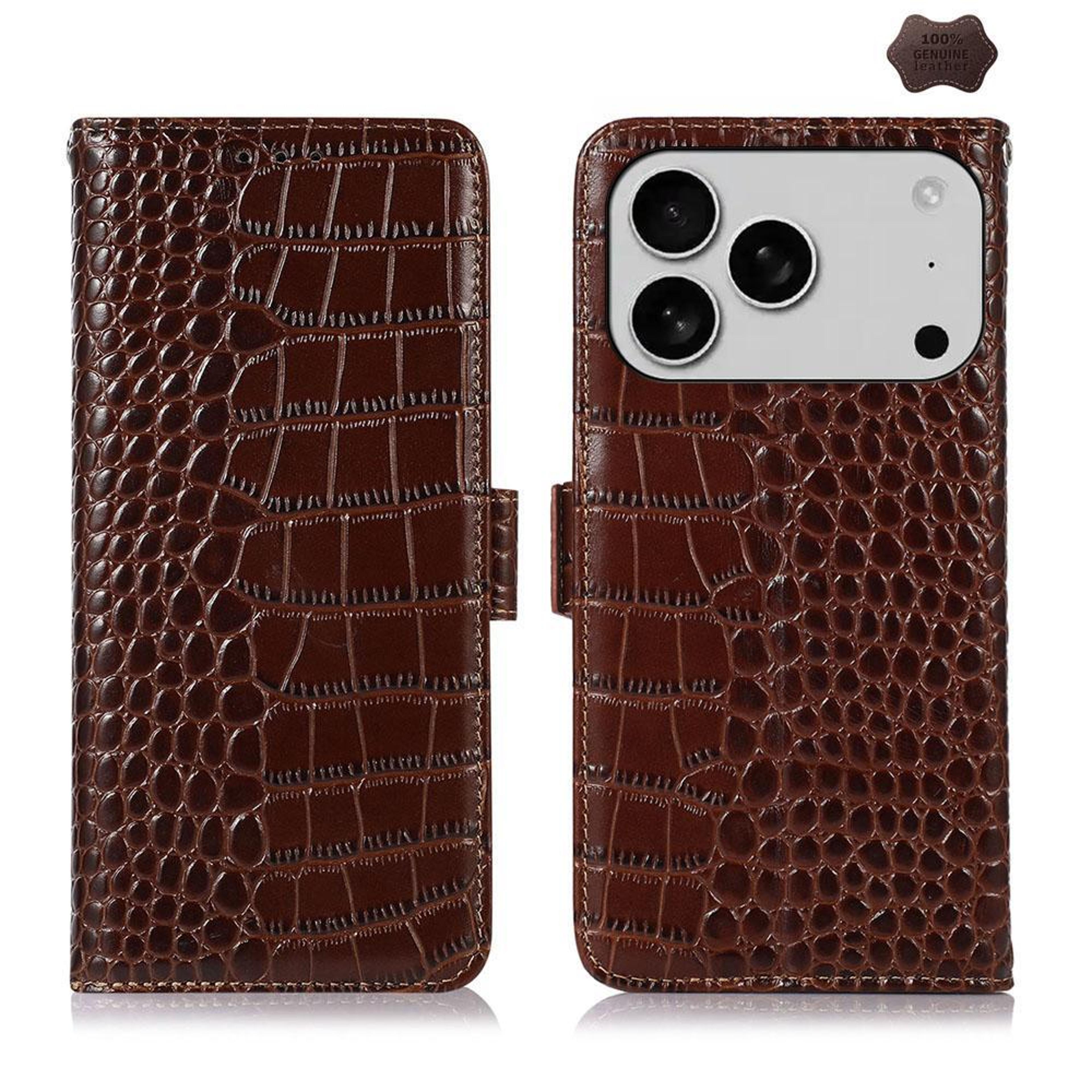 crocodile cowhide leather wallet case with stand for iphone rfid protection
