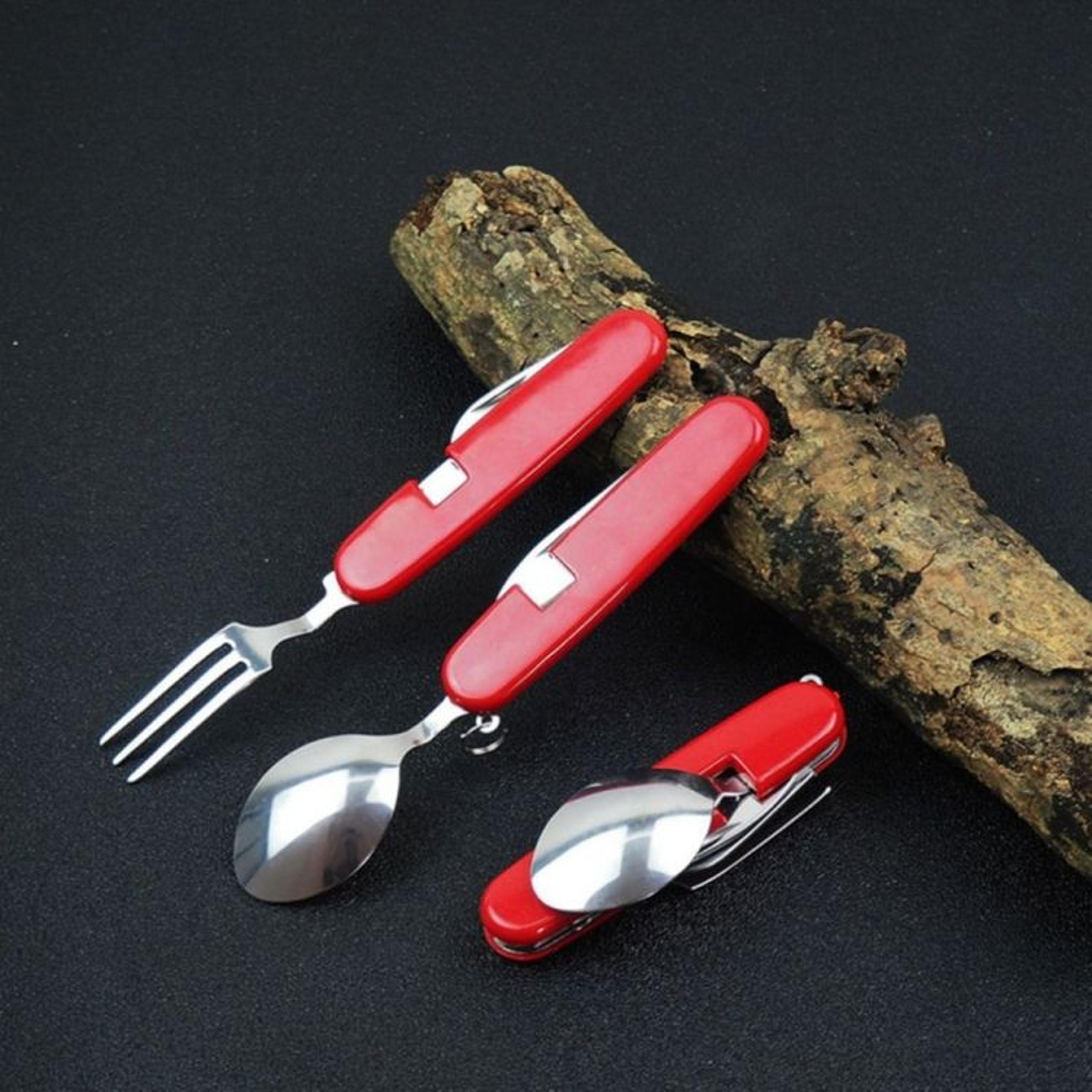 4 in 1 camping cutlery set stainless steel portable folding utensil kit with bottle opener