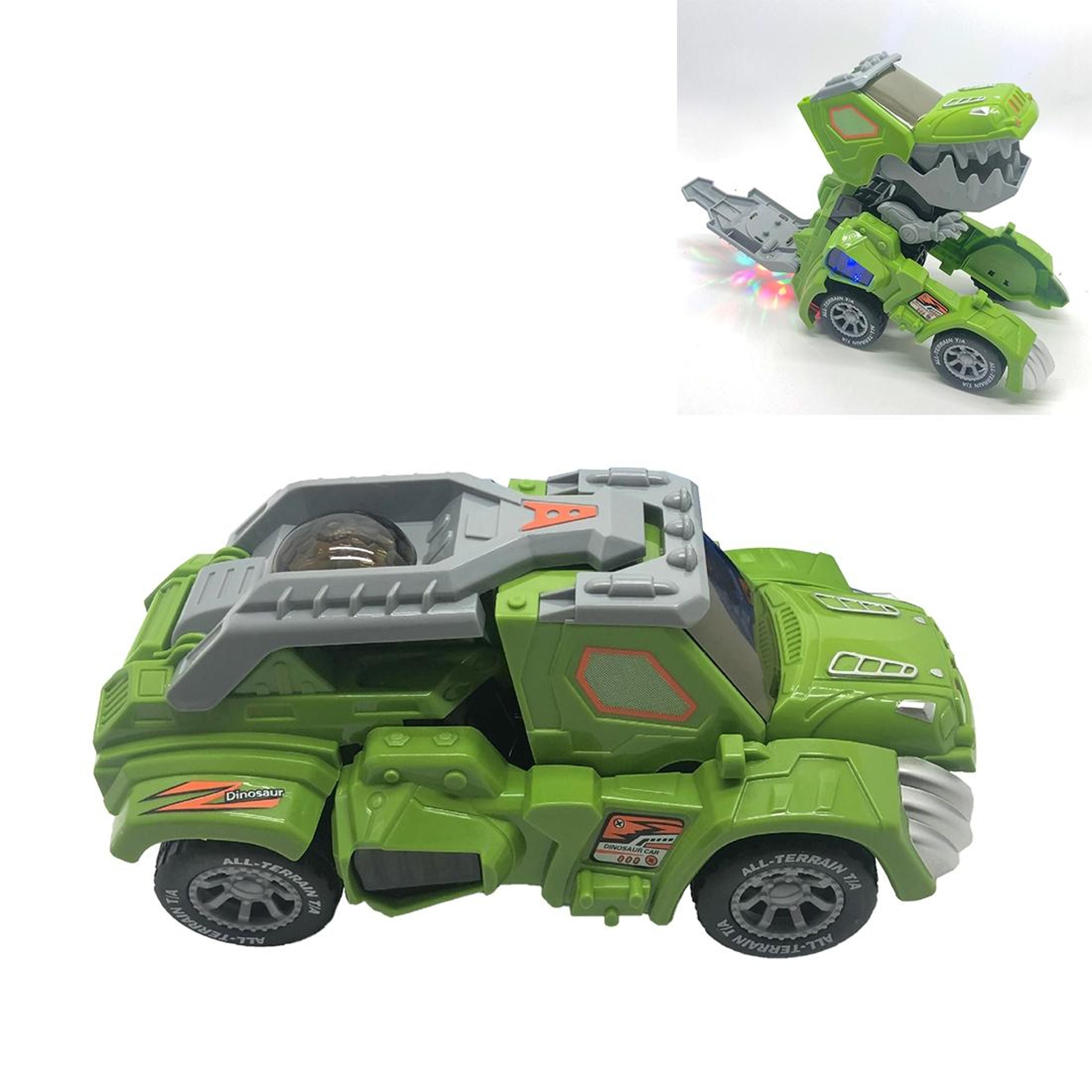 electric dinosaur transforming car toy with lights music and universal wheels