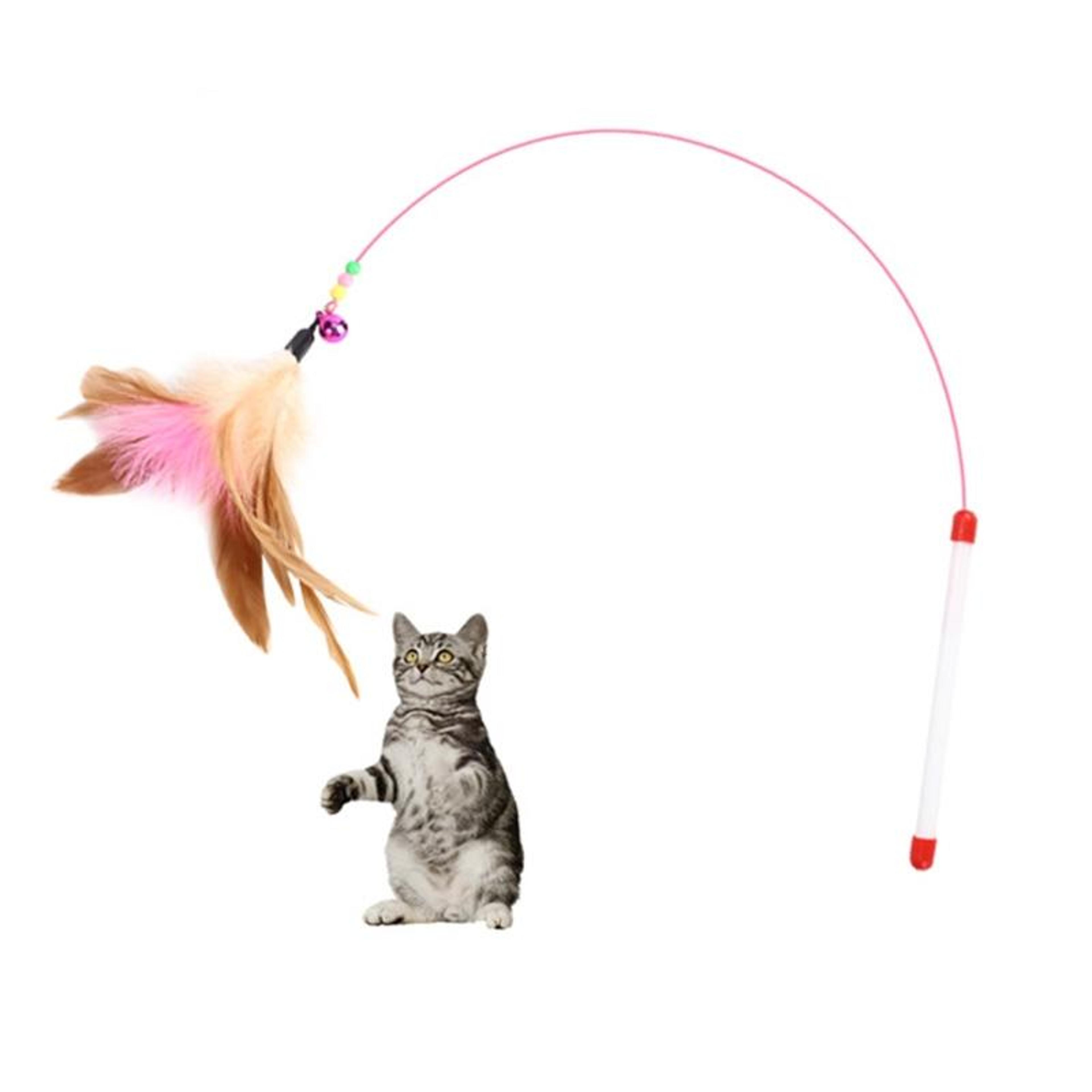 interactive cat wand toy with bell flexible steel teaser stick for active play