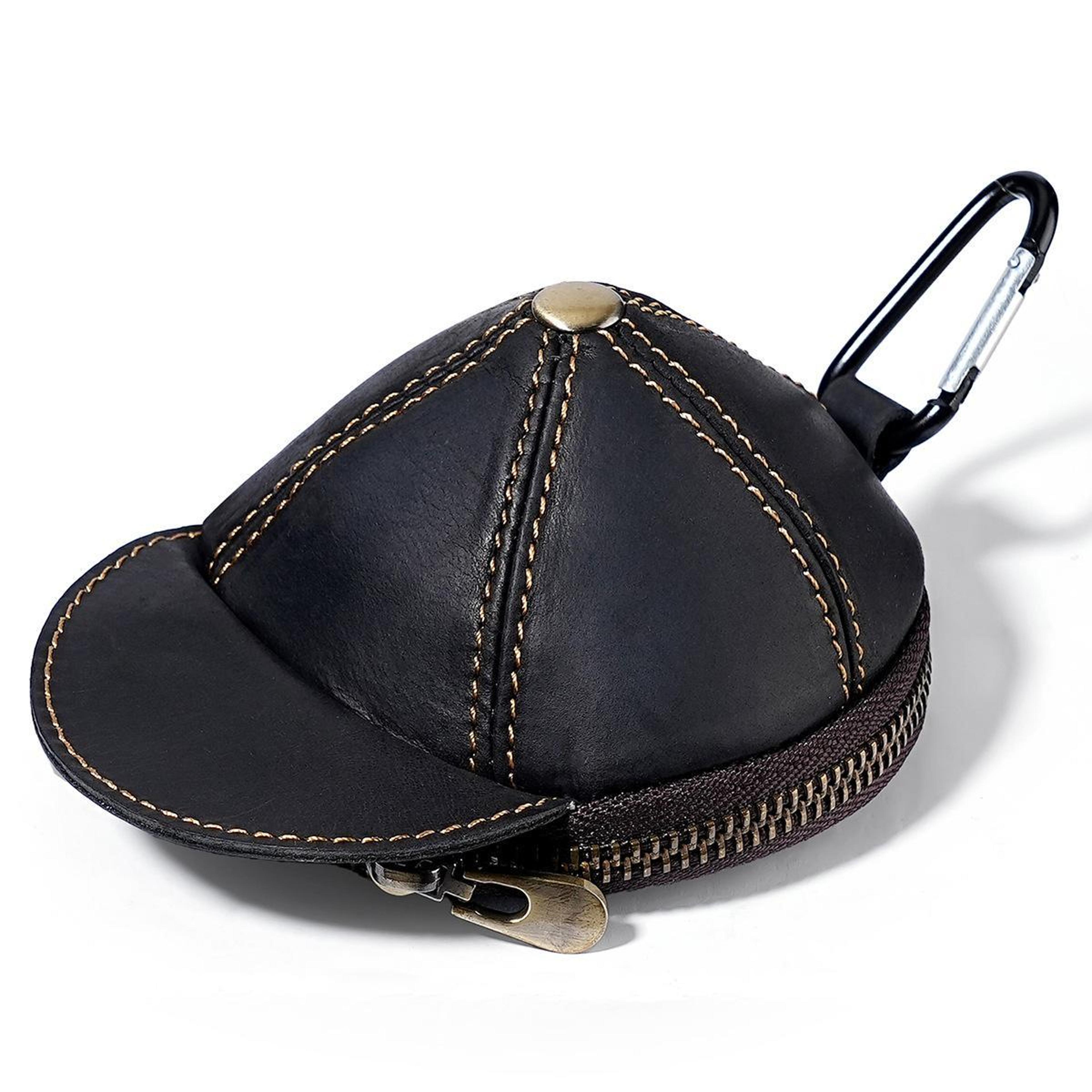 vintage genuine leather cap coin pouch mini wallet with clip for keys and coins