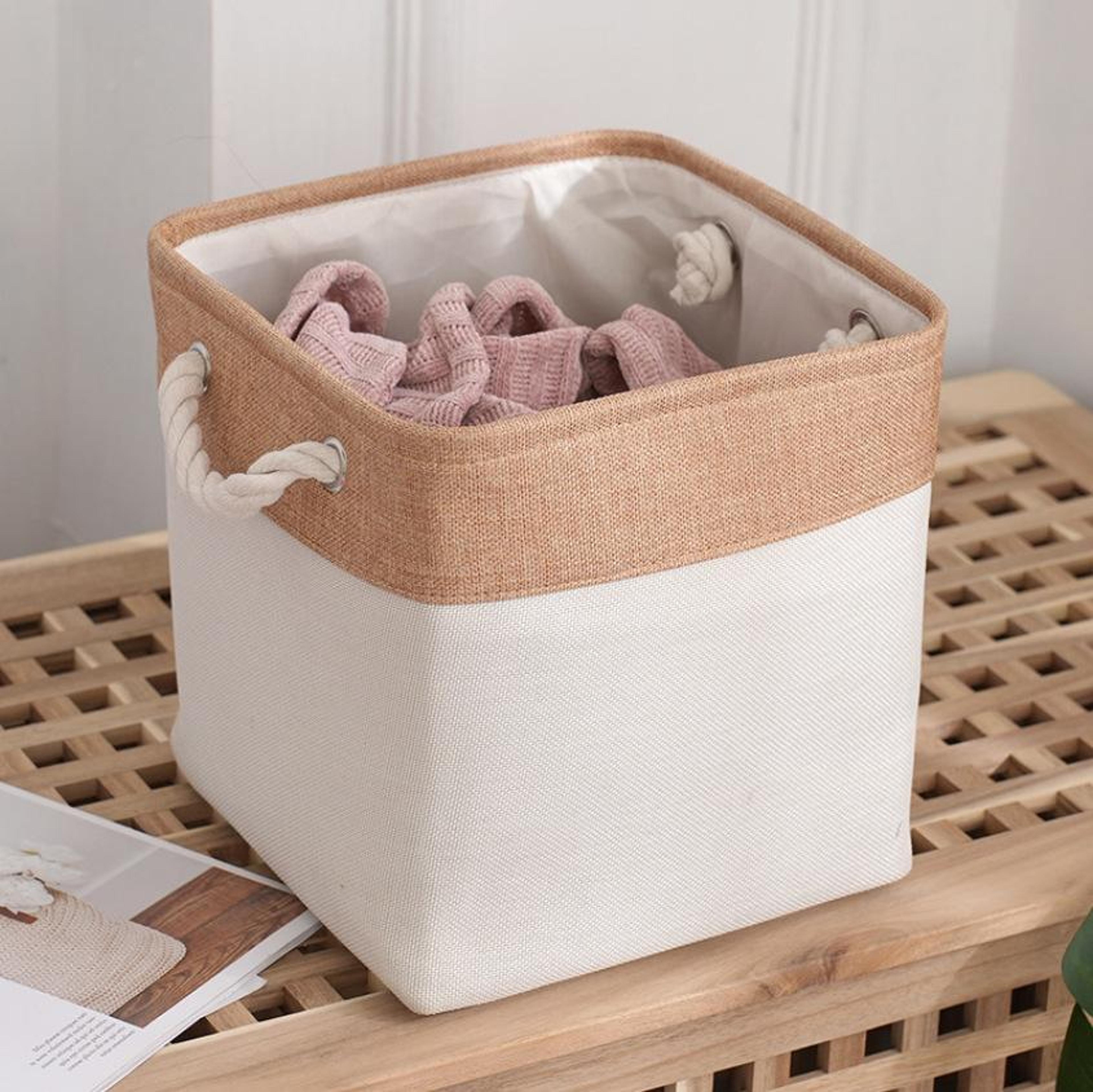 collapsible linen storage basket cube, large capacity fabric organizer bin with handles