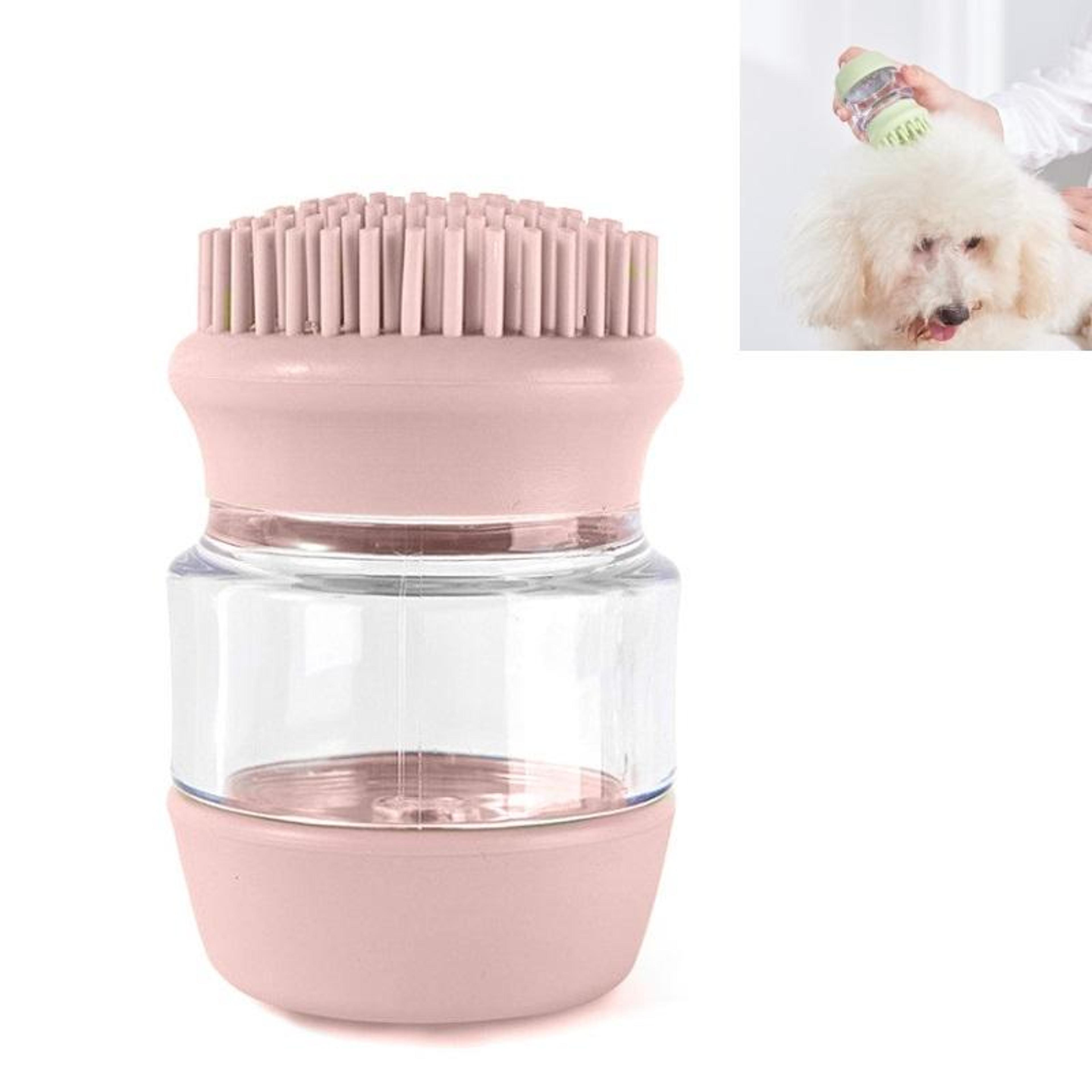 silicone pet bath brush with shampoo dispenser for dogs & cats pink