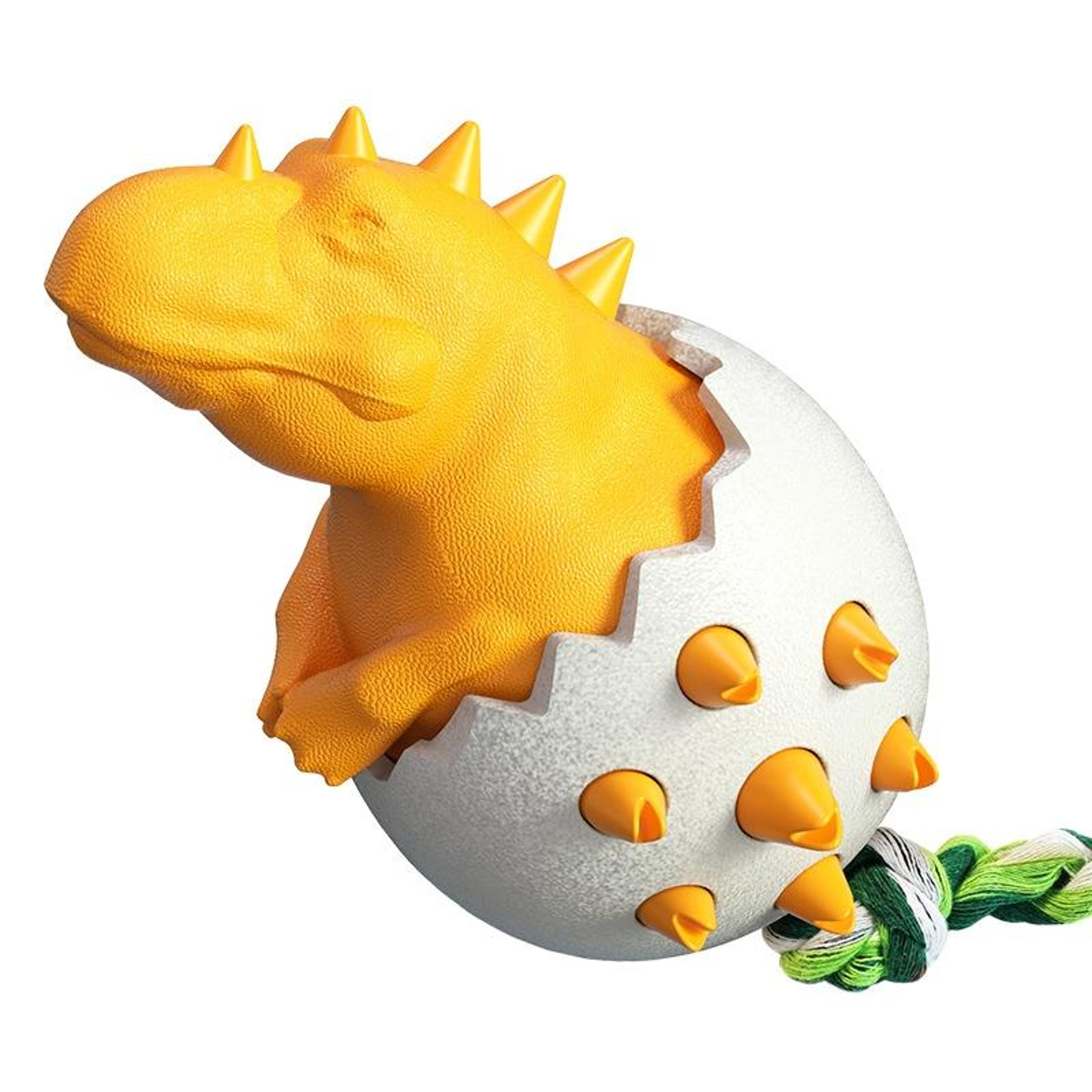 dinosaur egg dog dental chew toy with rope for teeth cleaning and tough chewers