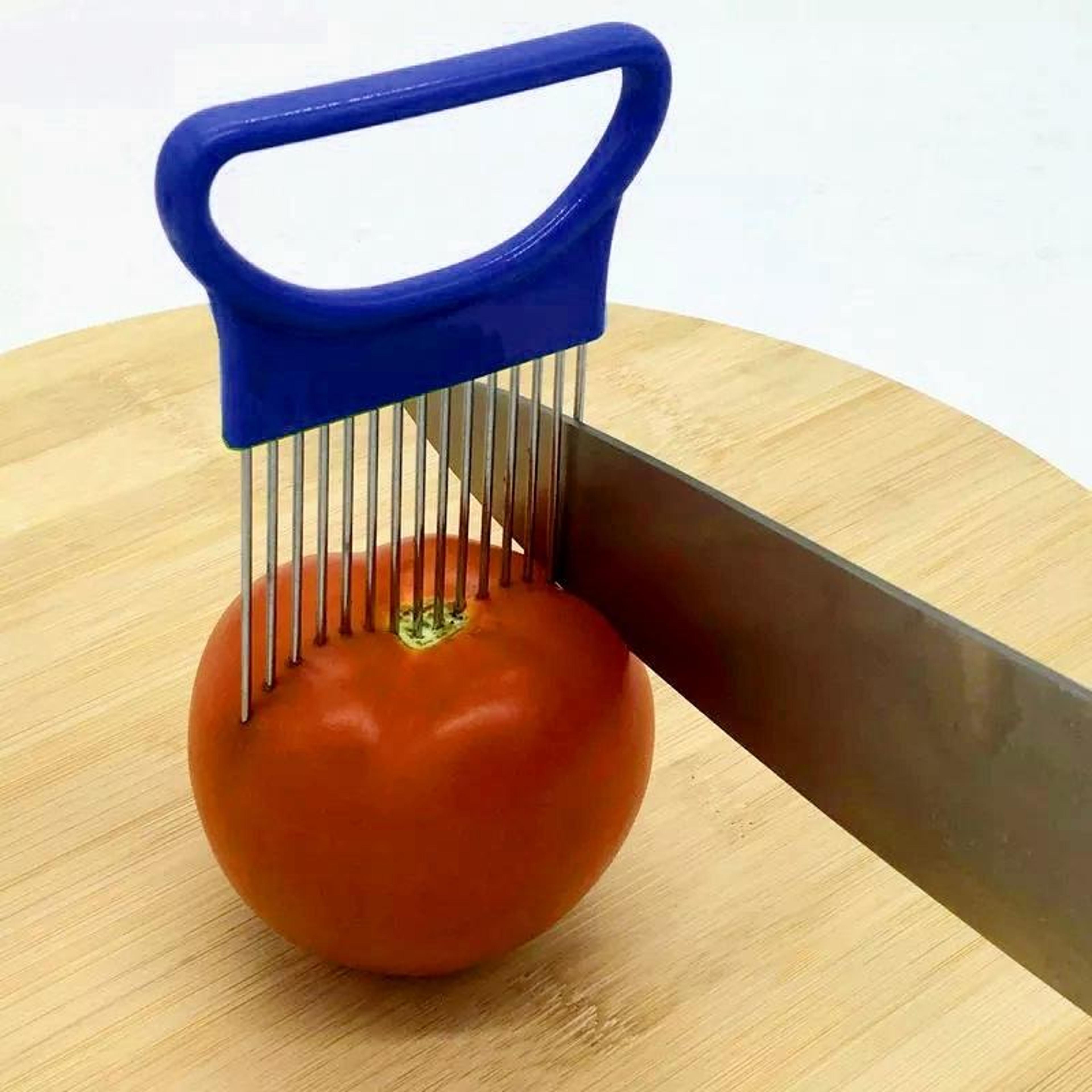 safeslice stainless steel onion holder for slicing and meat tenderizer tool