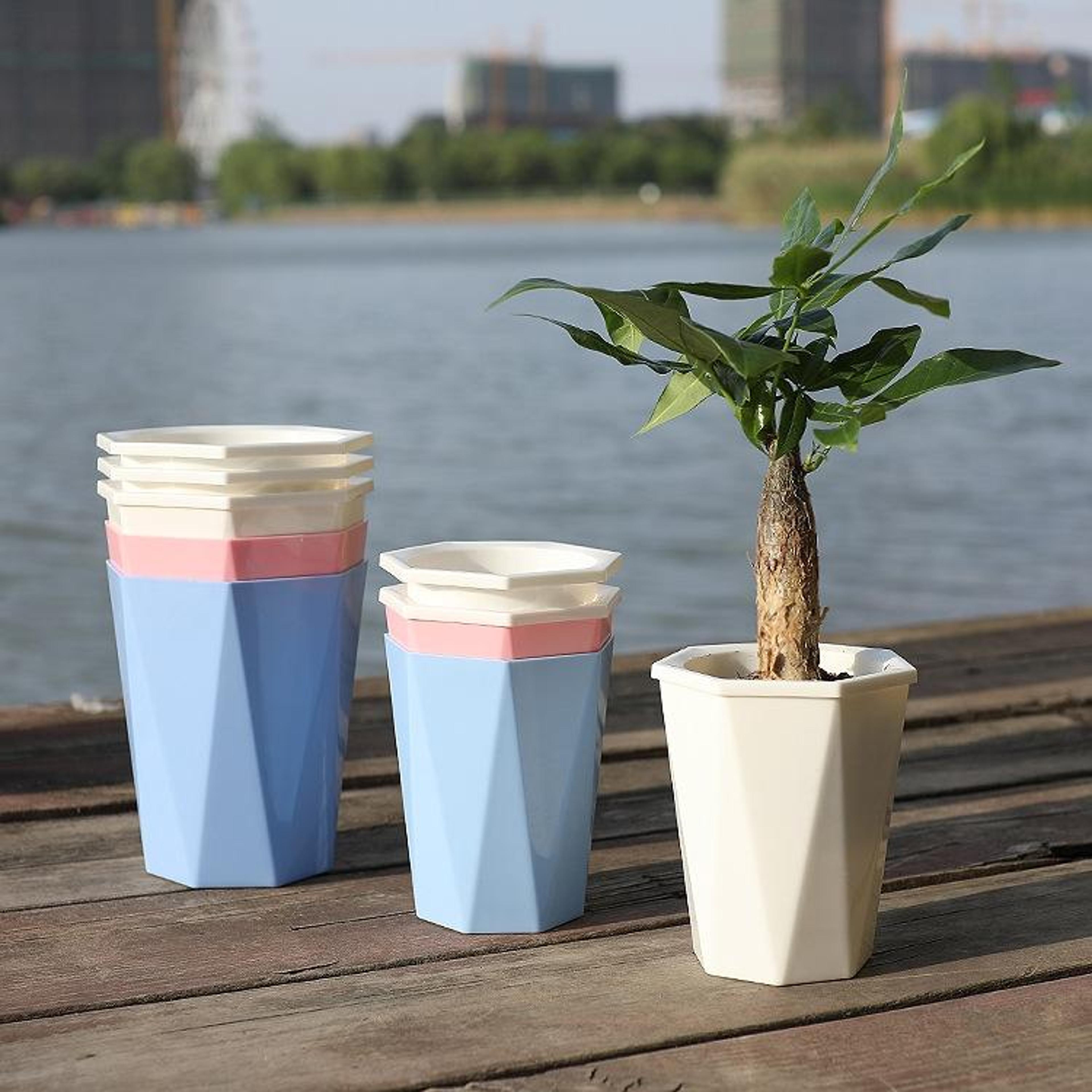 self watering flower pot diamond planter indoor outdoor plastic plant pot