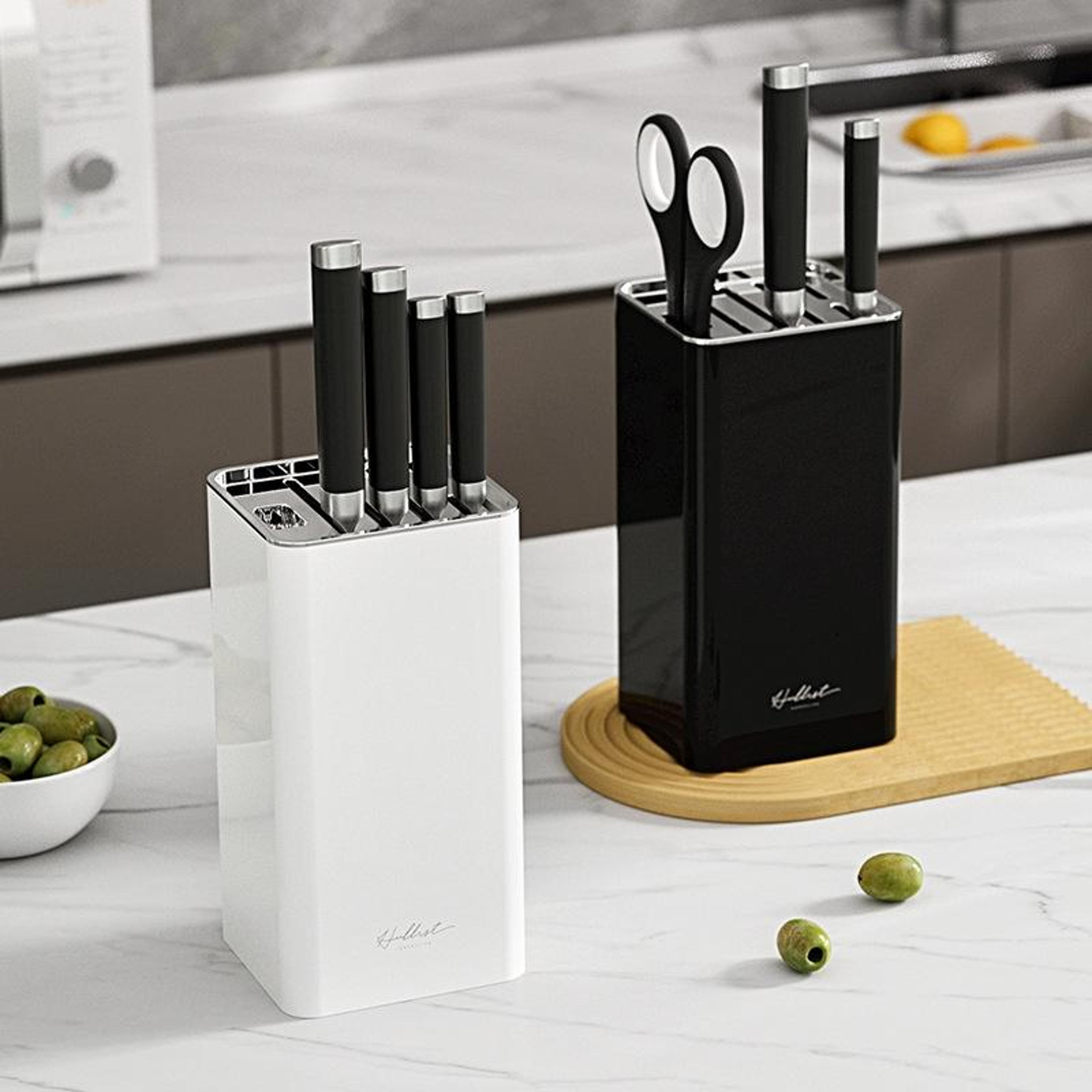 compact knife organizer with drain tray countertop kitchen knife holder for safe everyday storage