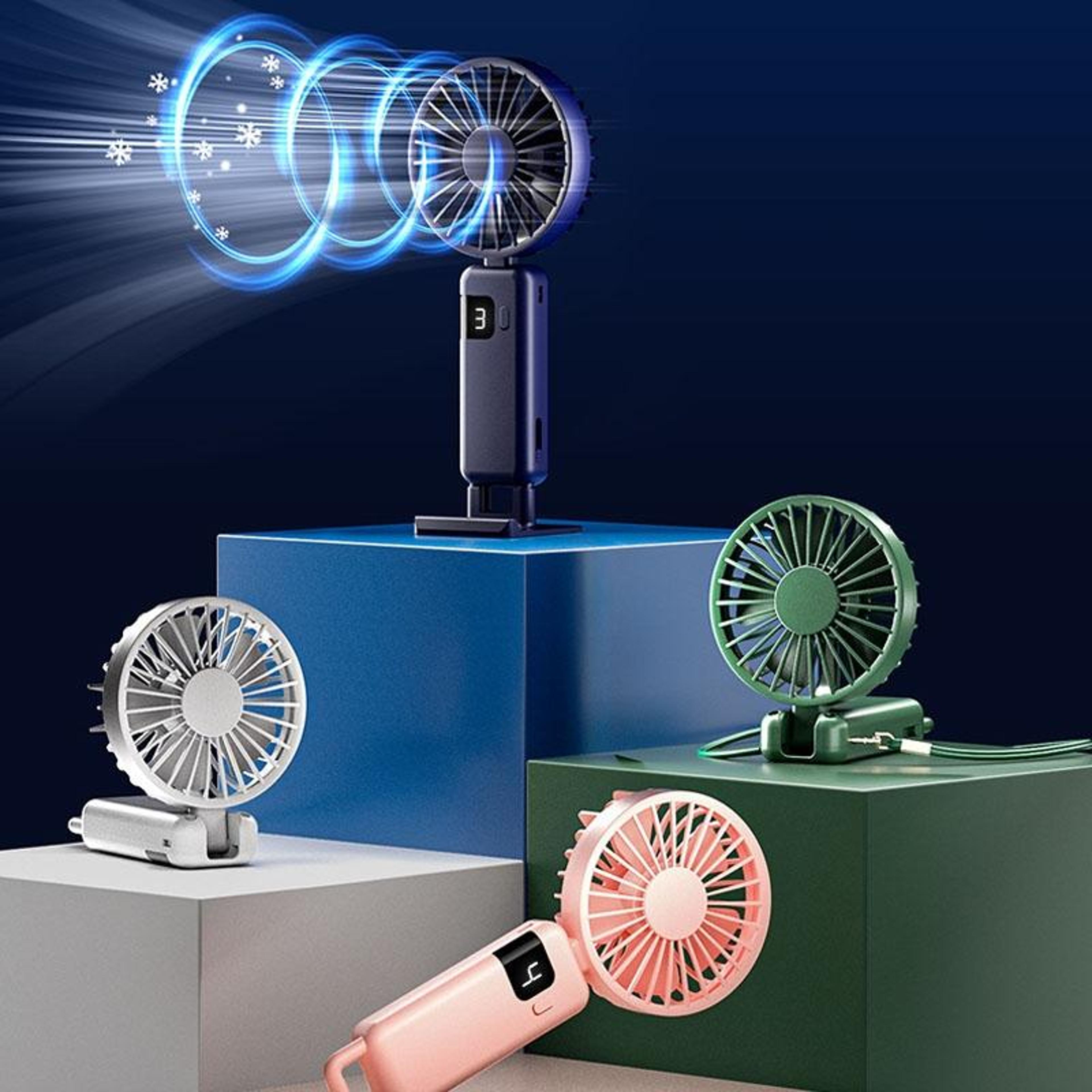portable neck fan with digital display usb rechargeable foldable mini handheld fan