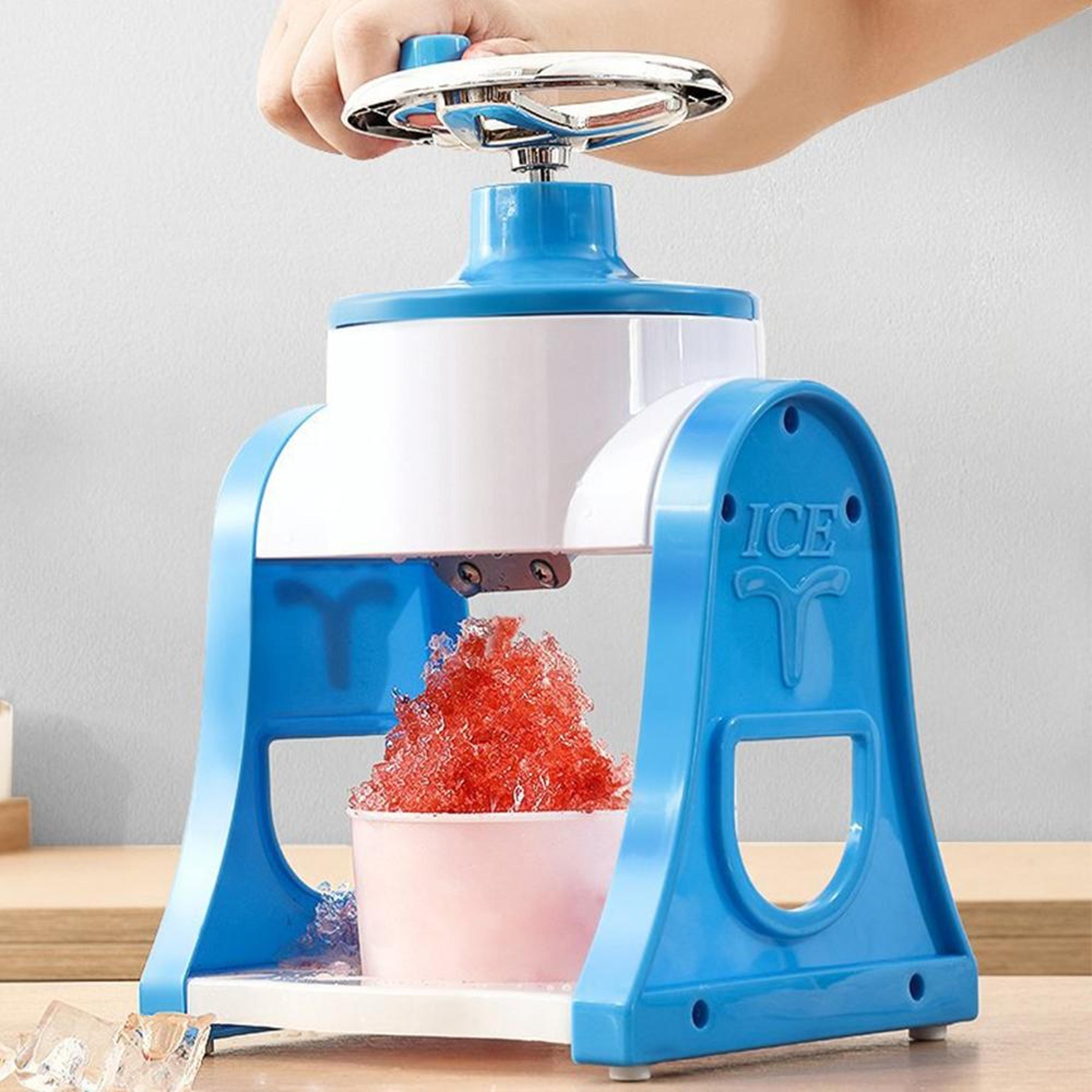 manual ice crusher & shaved ice maker with hand crank, portable smoothie & snow cone machine